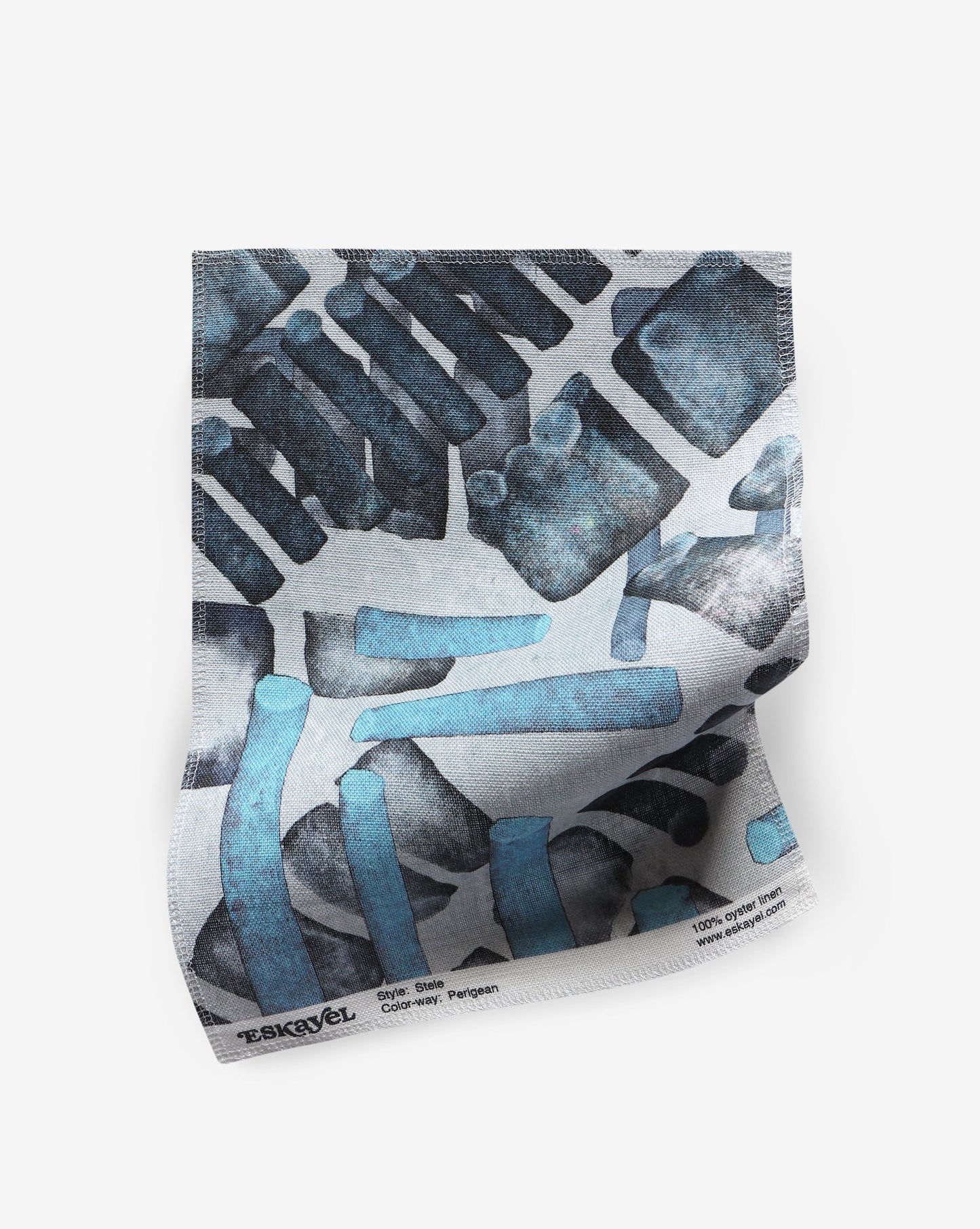 A Stele Fabric Sample of paper with a blue and black pattern on it