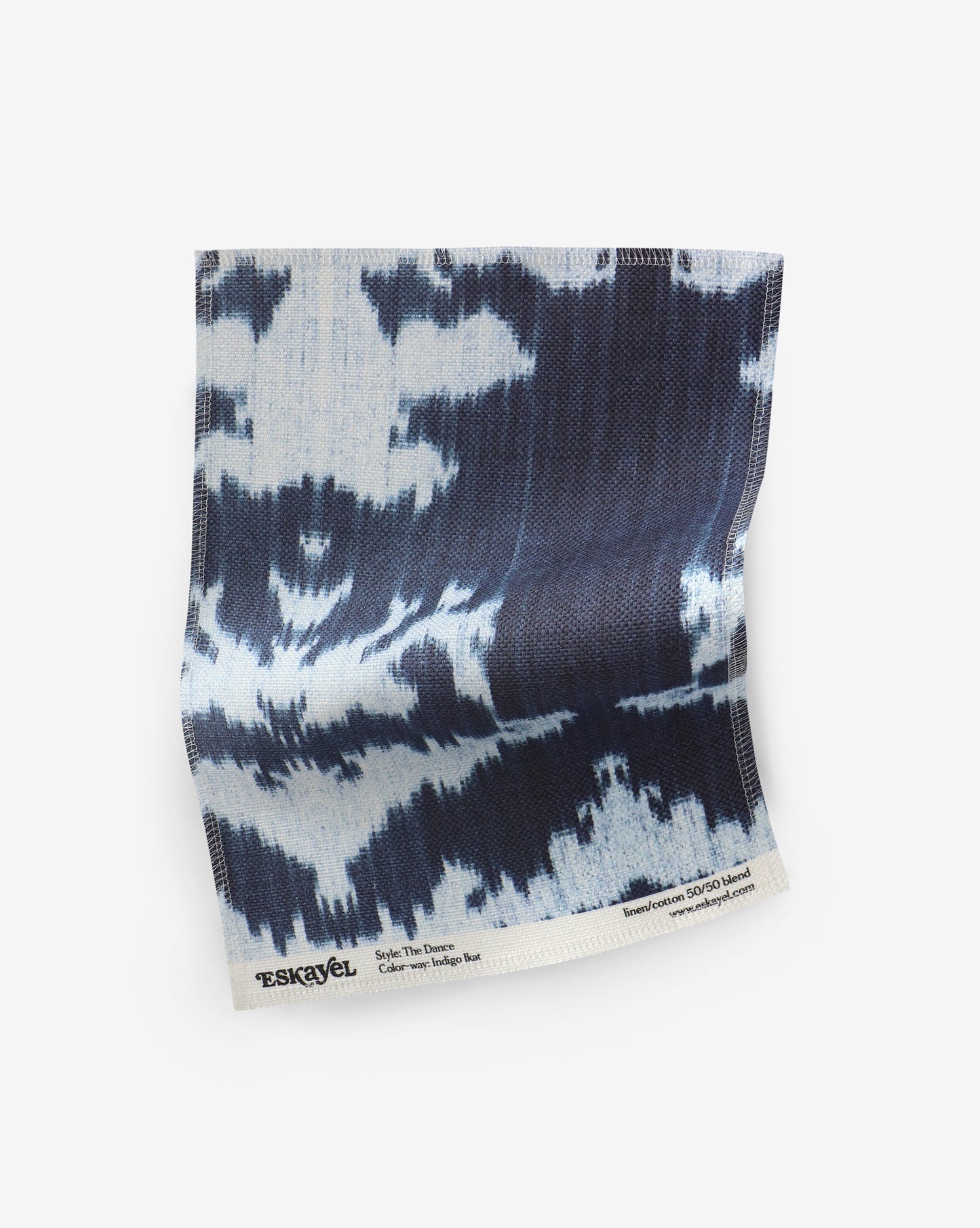 A blue and white The Dance Fabric print on a luxury fabric