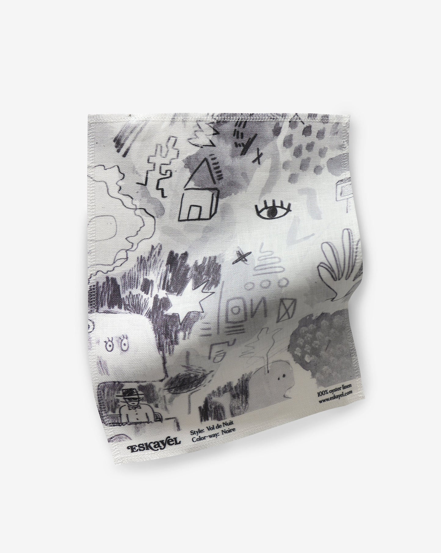 A piece of fabric with Vol de Nuit Fabric Noire drawings on it