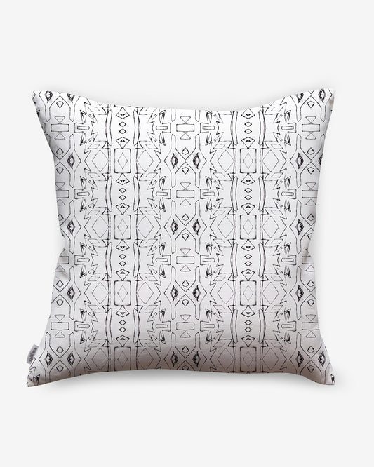 A Akimbo 5 Pillow Greyscale with a black and white geometric pattern