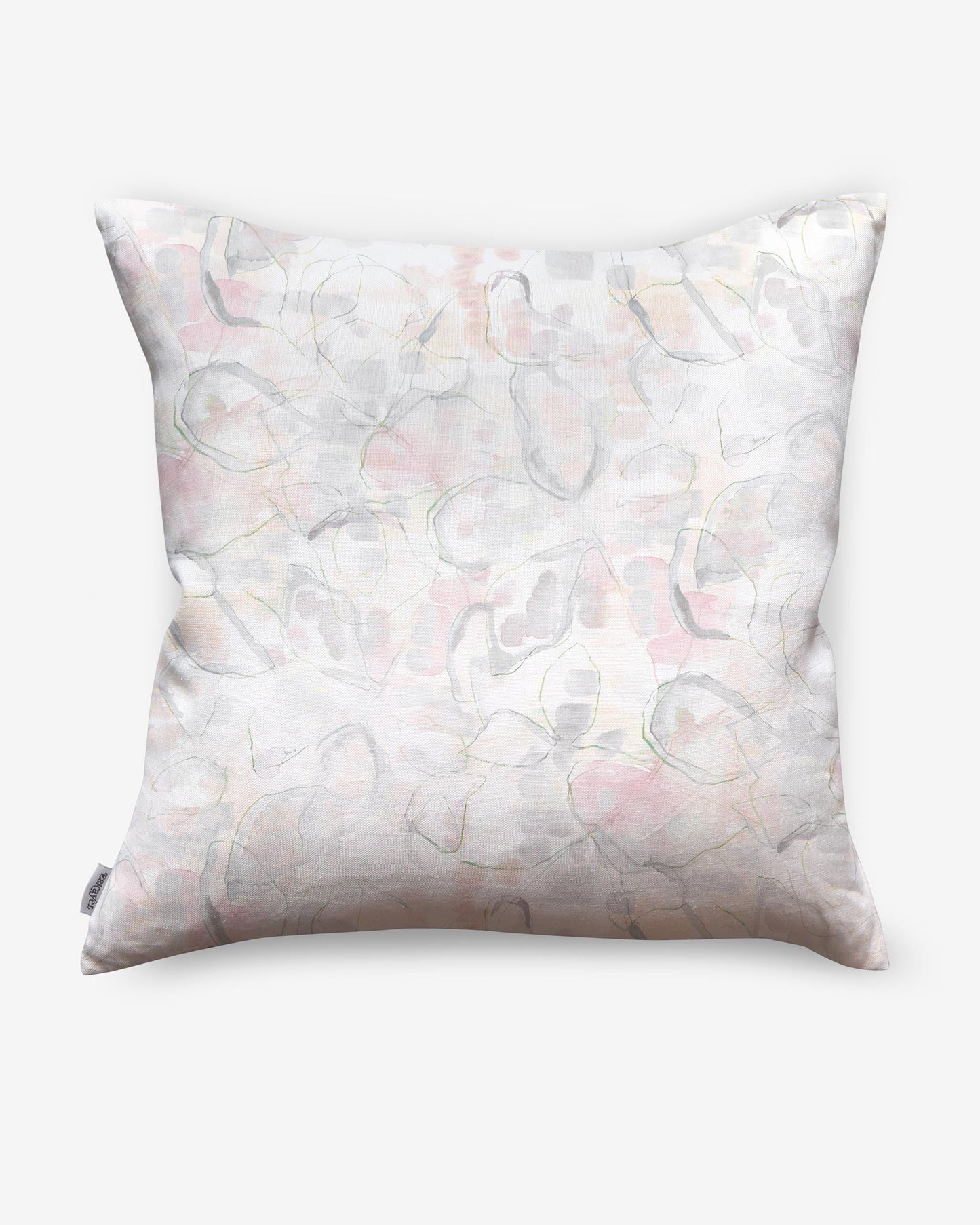 A Canopy Pillow with a pink and white abstract pattern