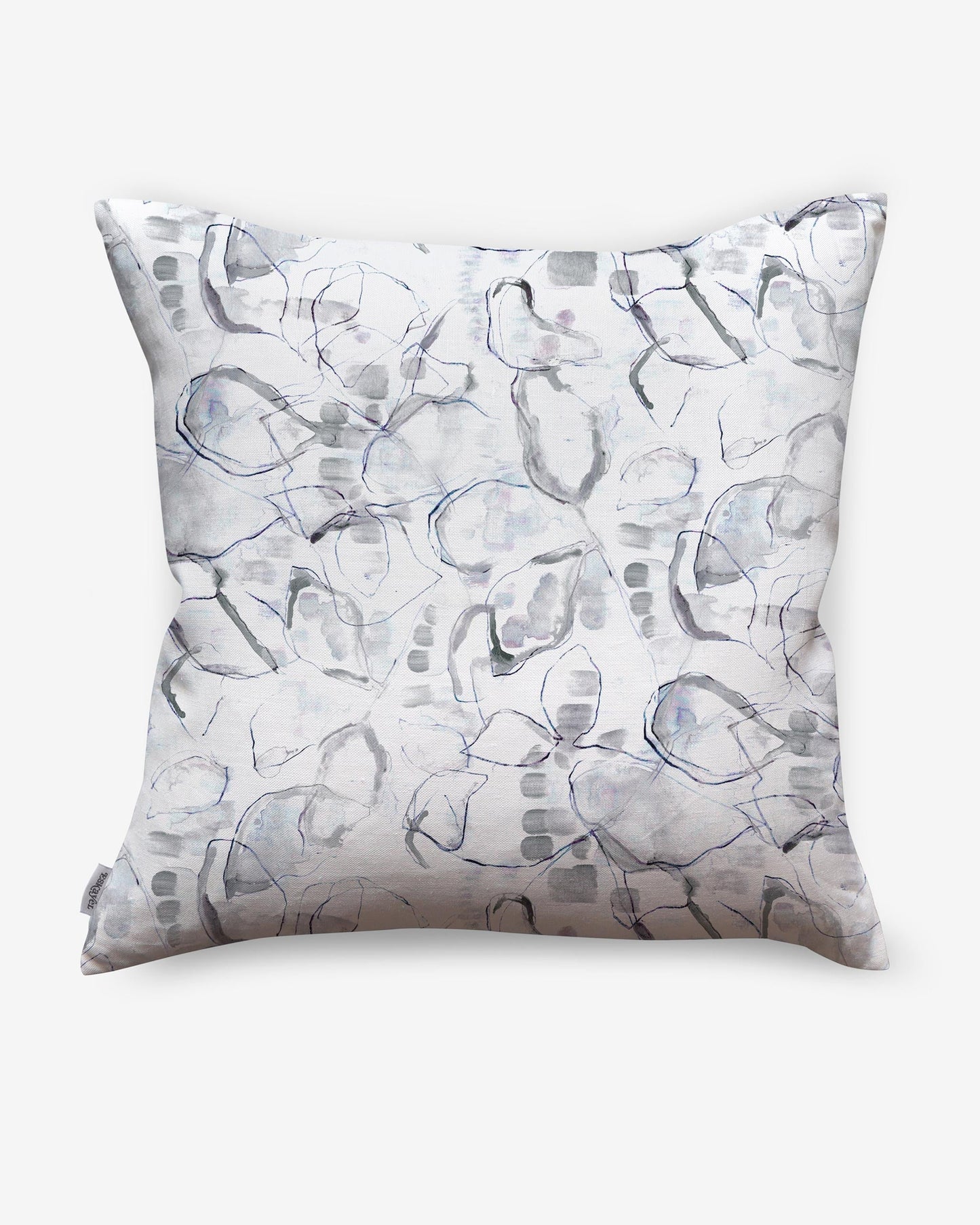 A Canopy Pillow Flint with a luxury fabric and grey and white pattern on it