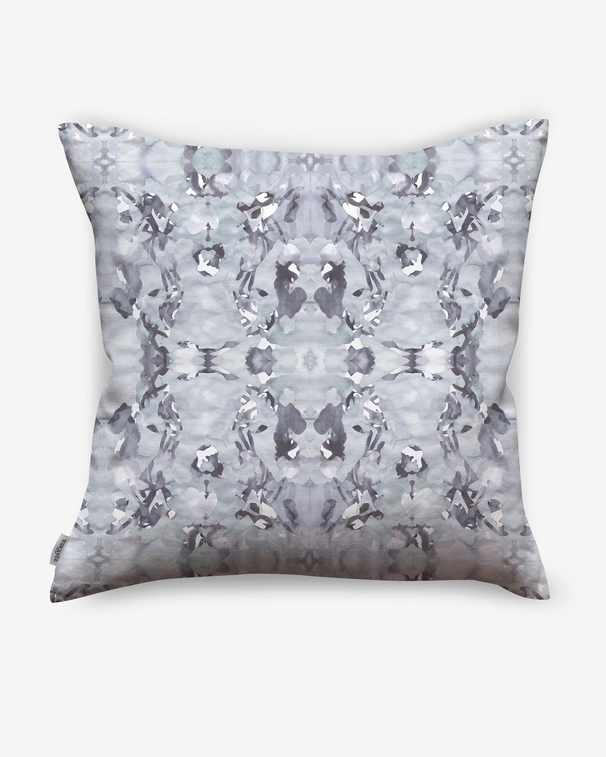 A grey and white pillow with a Huerfano Pillow Navy design