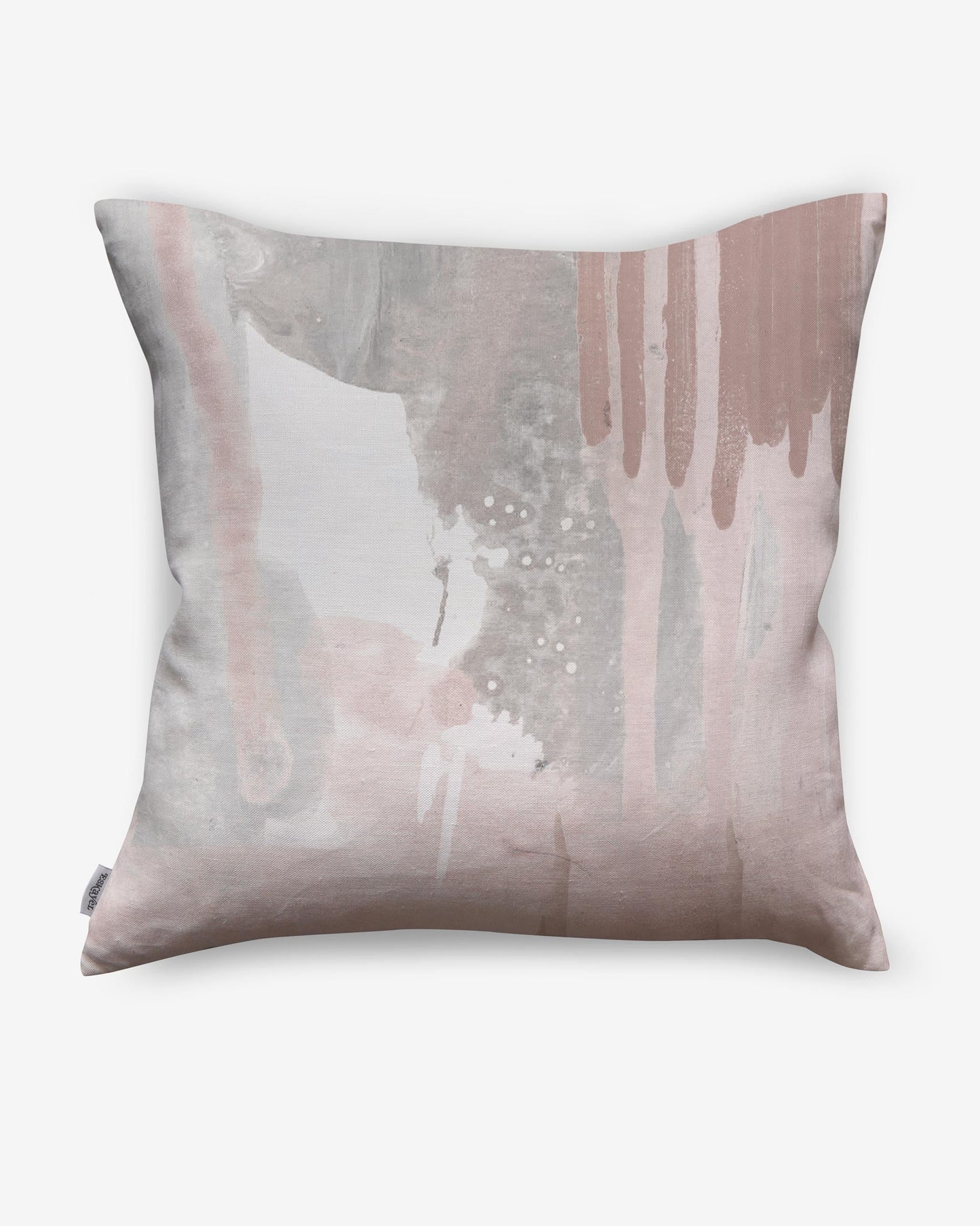 A Majorelle Pillow Lumier, a luxurious cushion with a pink and grey abstract painting on it, inspired by Majorelle gardens in Morocco