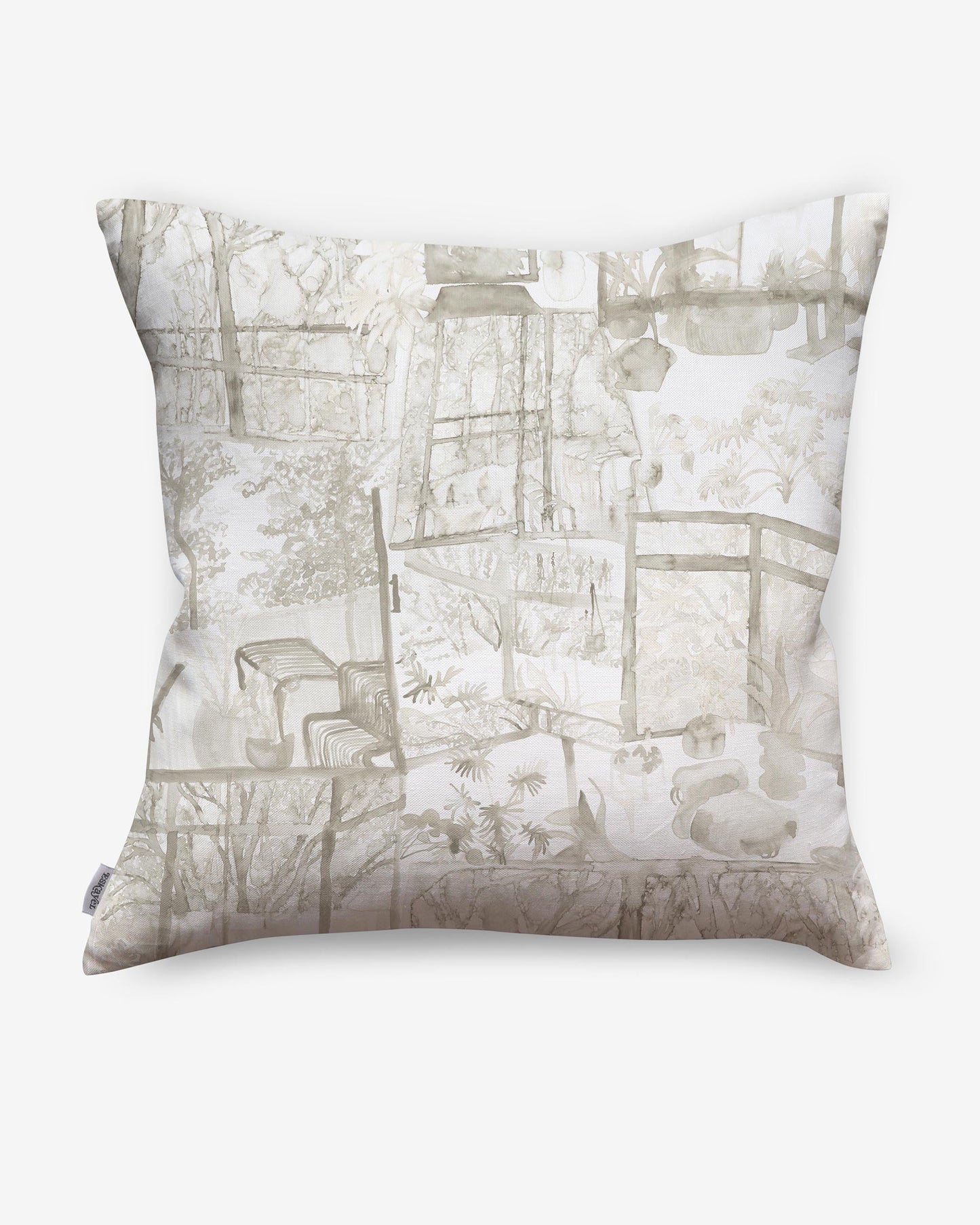 A high-end Quotidiana Pillow Sand with verdant views of a house and trees