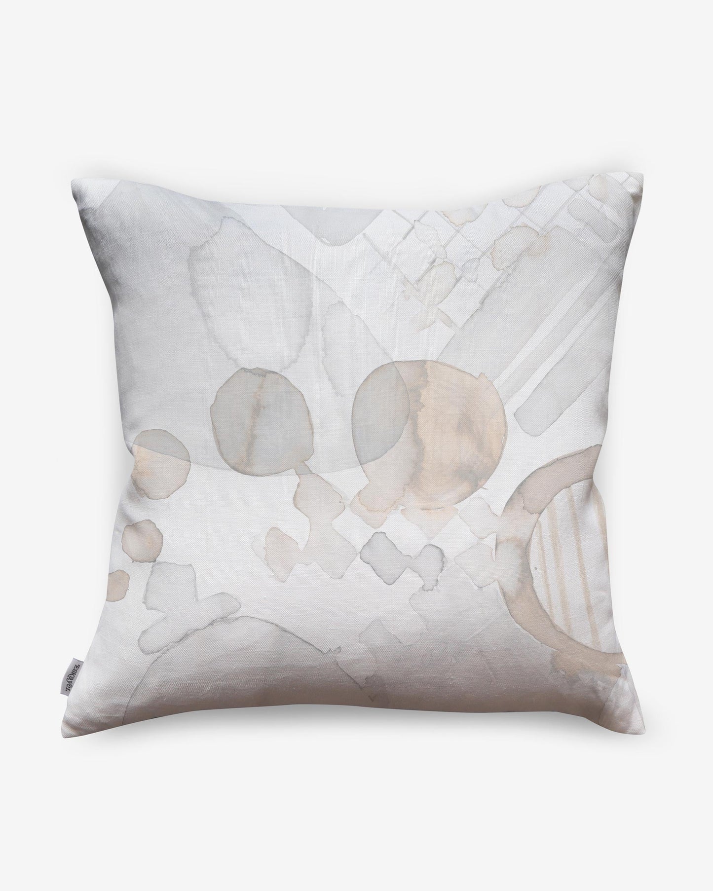 A Sea Galaxy Pillow||Coral with a white and beige mural artwork.