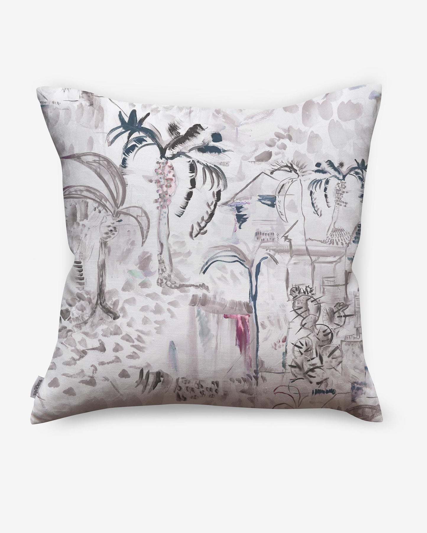 A Souk Pillow with a painting of palm trees in Tesoro