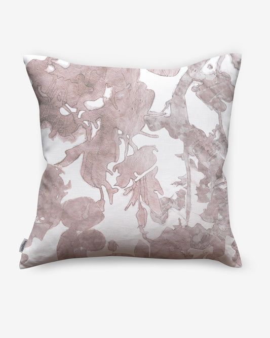 An Up For Anything Pillow Glimmer with a pink and white botanical pattern