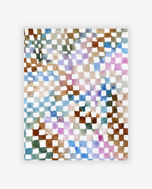 A Chess Print checkered pattern created by an artist on a white background