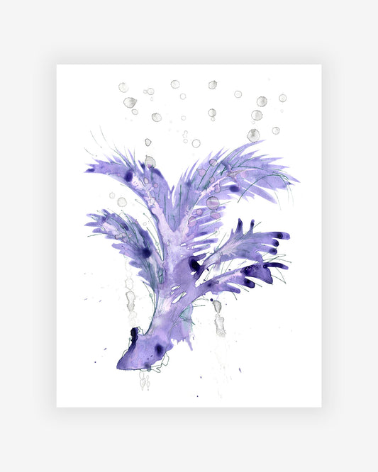 An artist creates a Short Palm Tree Print 2 of a purple flower