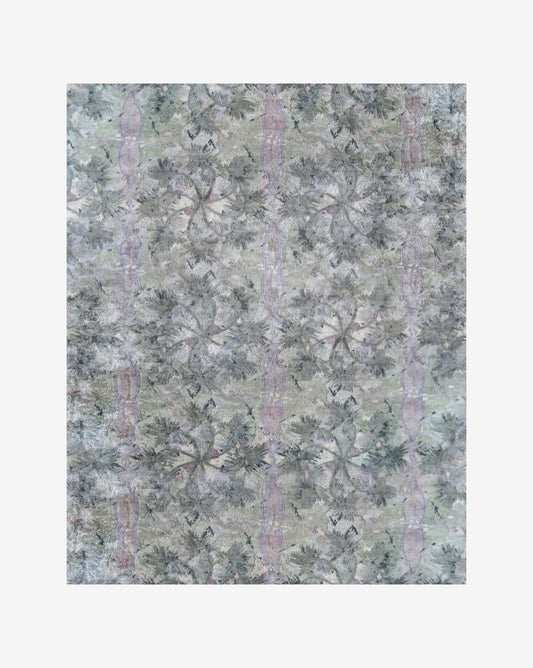 A Laurel Forest Hand Knotted Rug Dove with an abstract pattern on a white background