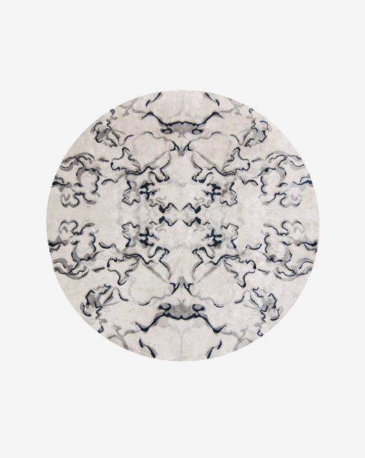 A black and white marble design on a white background from the Mallee Hand Knotted Rug  Slate from the Eskayel Presidio Collection