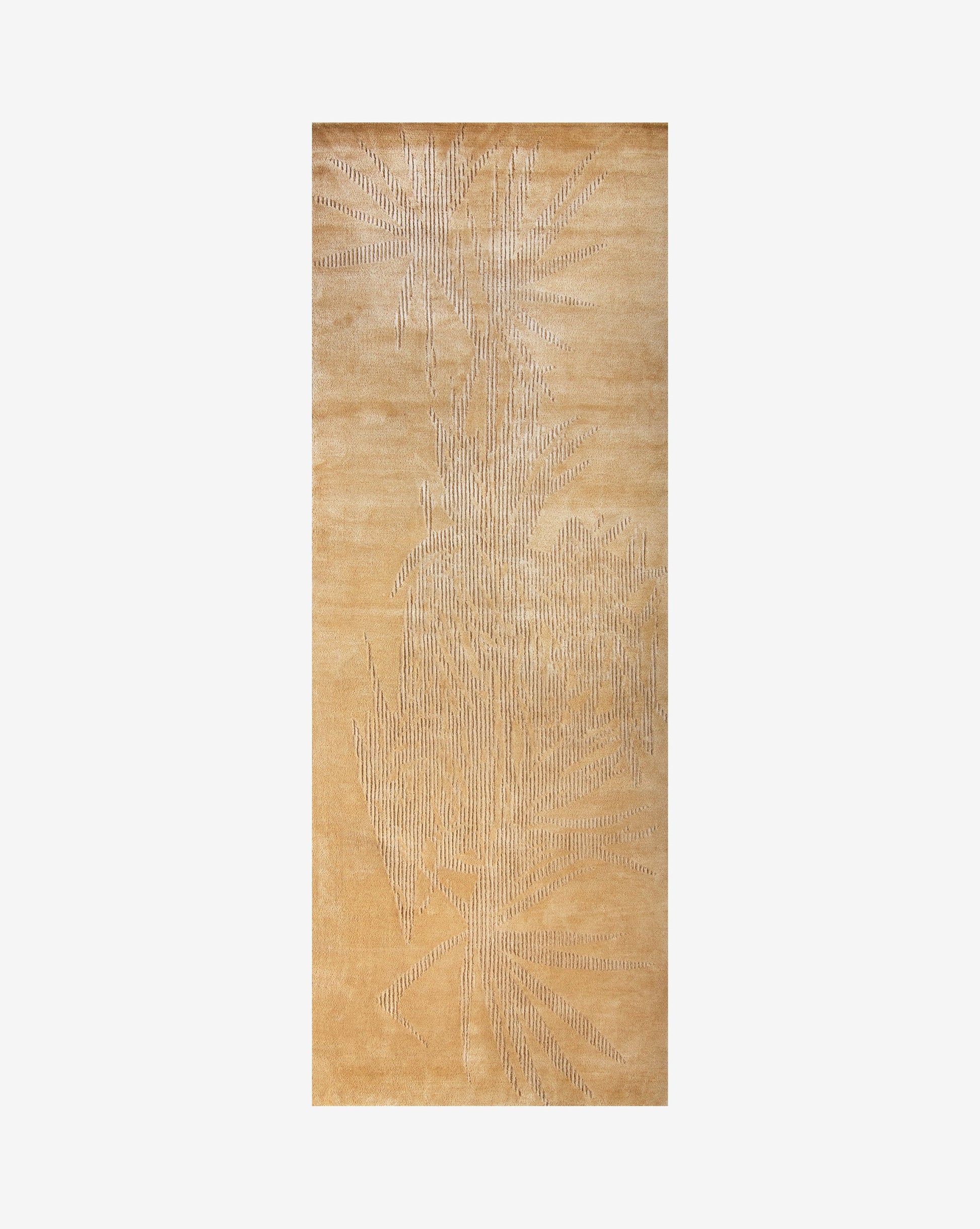 A beige rug with a Domenica Hand Knotted Rug Gold pattern, part of the Salentu Collection