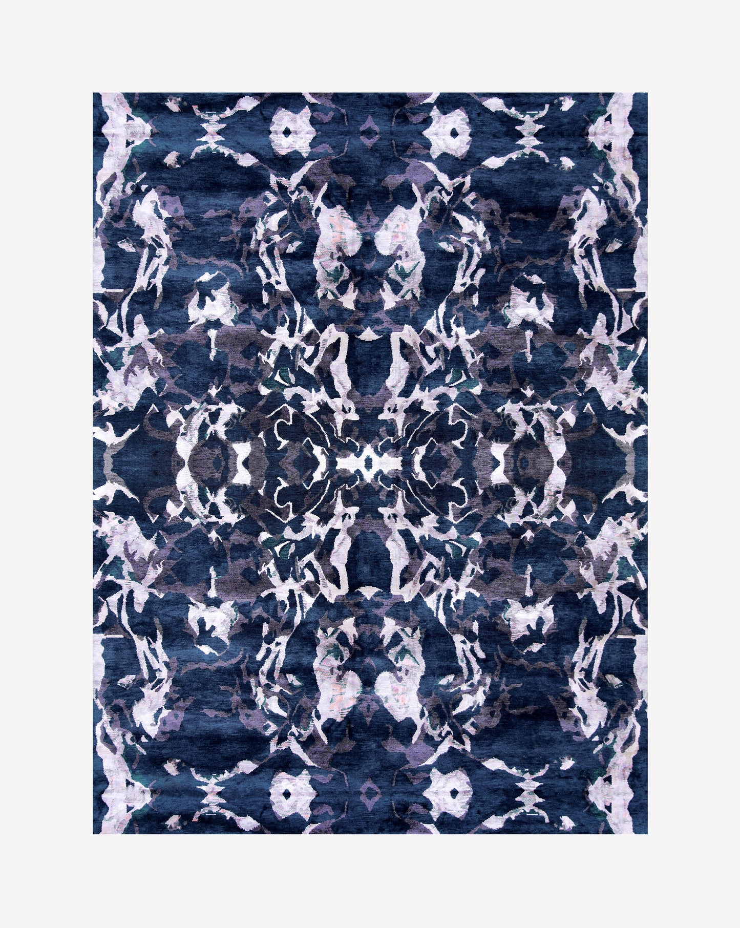 A navy Huerfano Hand Knotted Rug from the Presidio Collection, custom handmade by Eskayel
