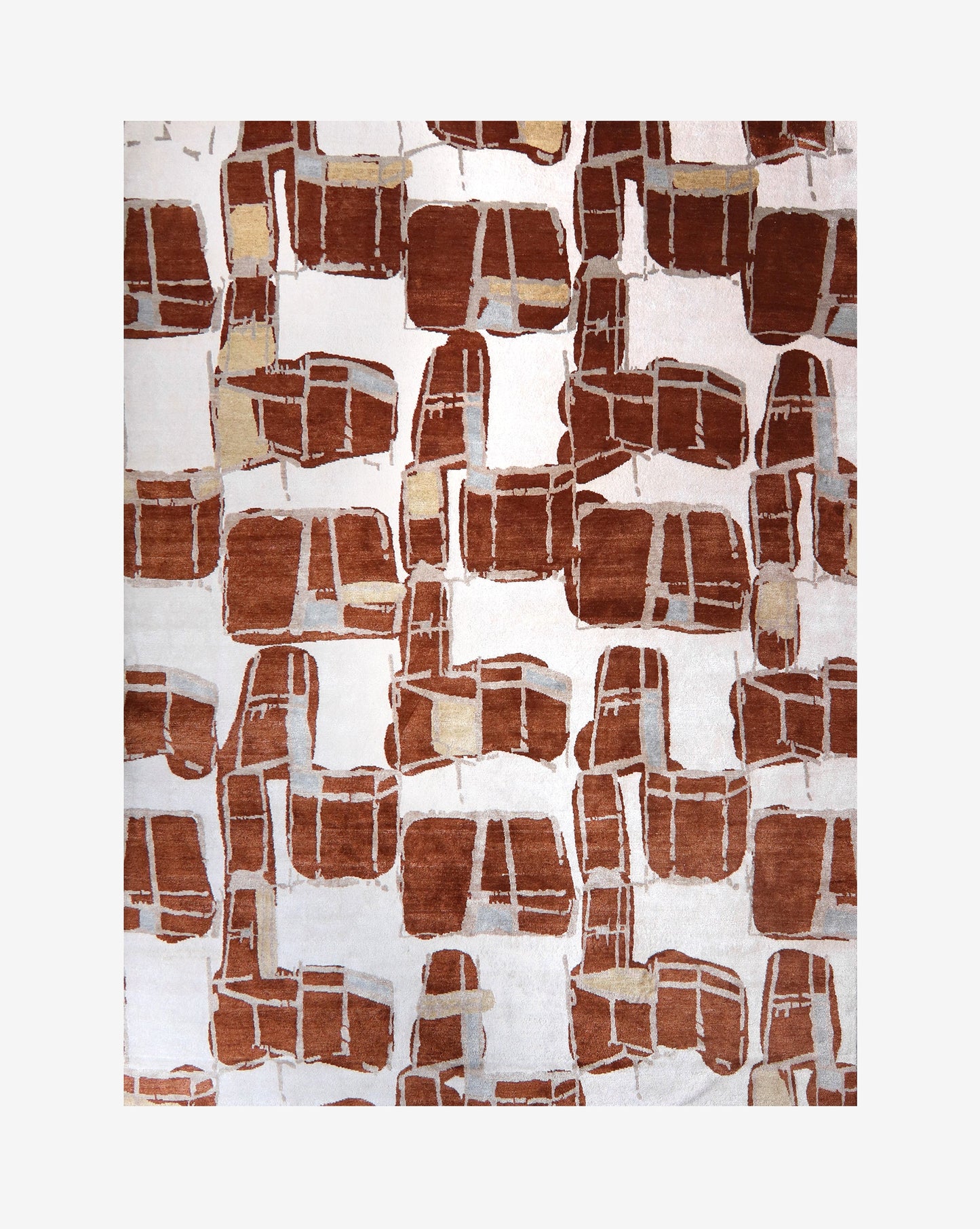 A Quotidiana Hand Knotted Rug Burnt Sienna with brown and beige designs on it