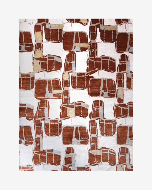 A Quotidiana Hand Knotted Rug Burnt Sienna with brown and beige designs on it