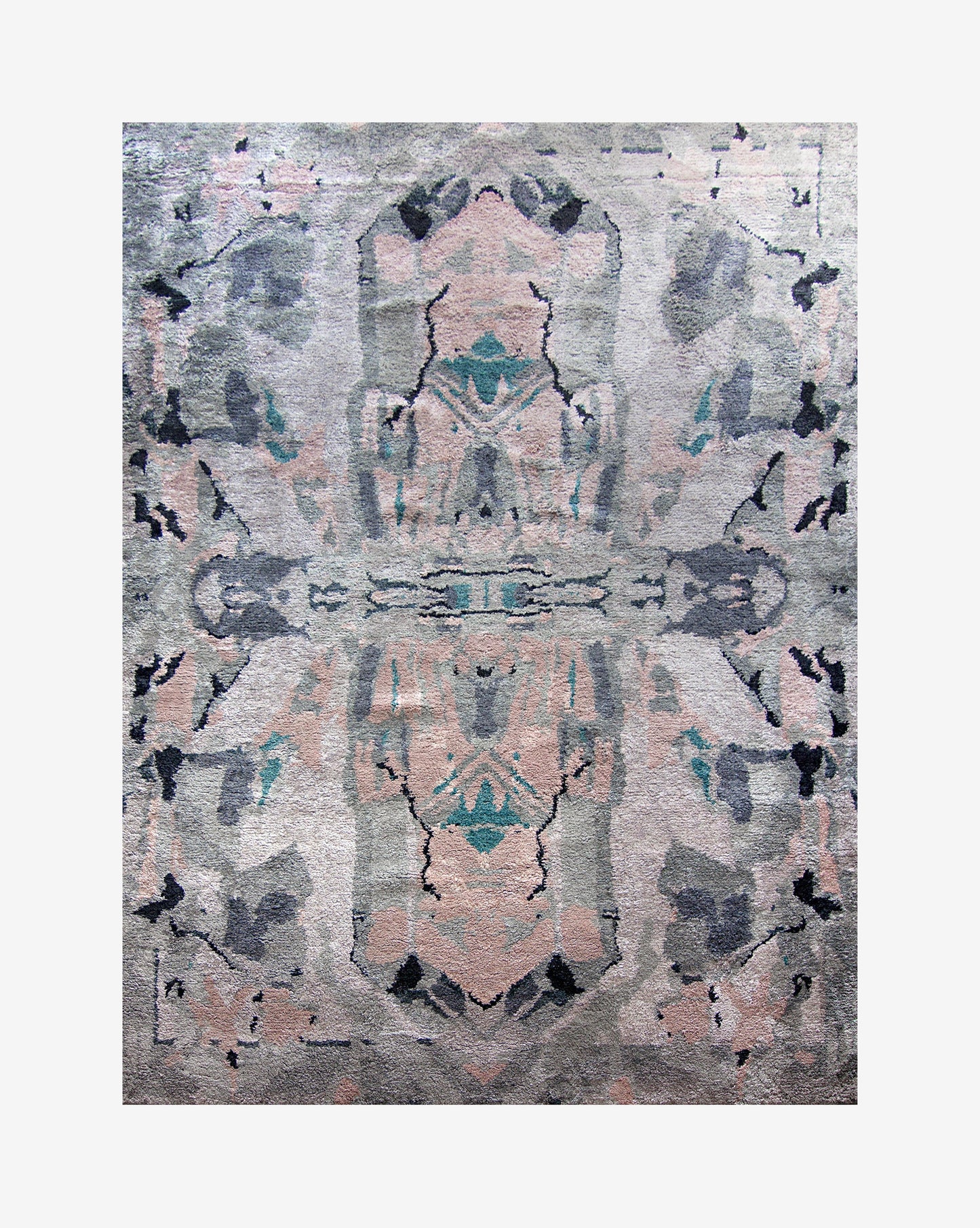 A Tamandot Hand Knotted Rug Duomo, grey and pink with an abstract design