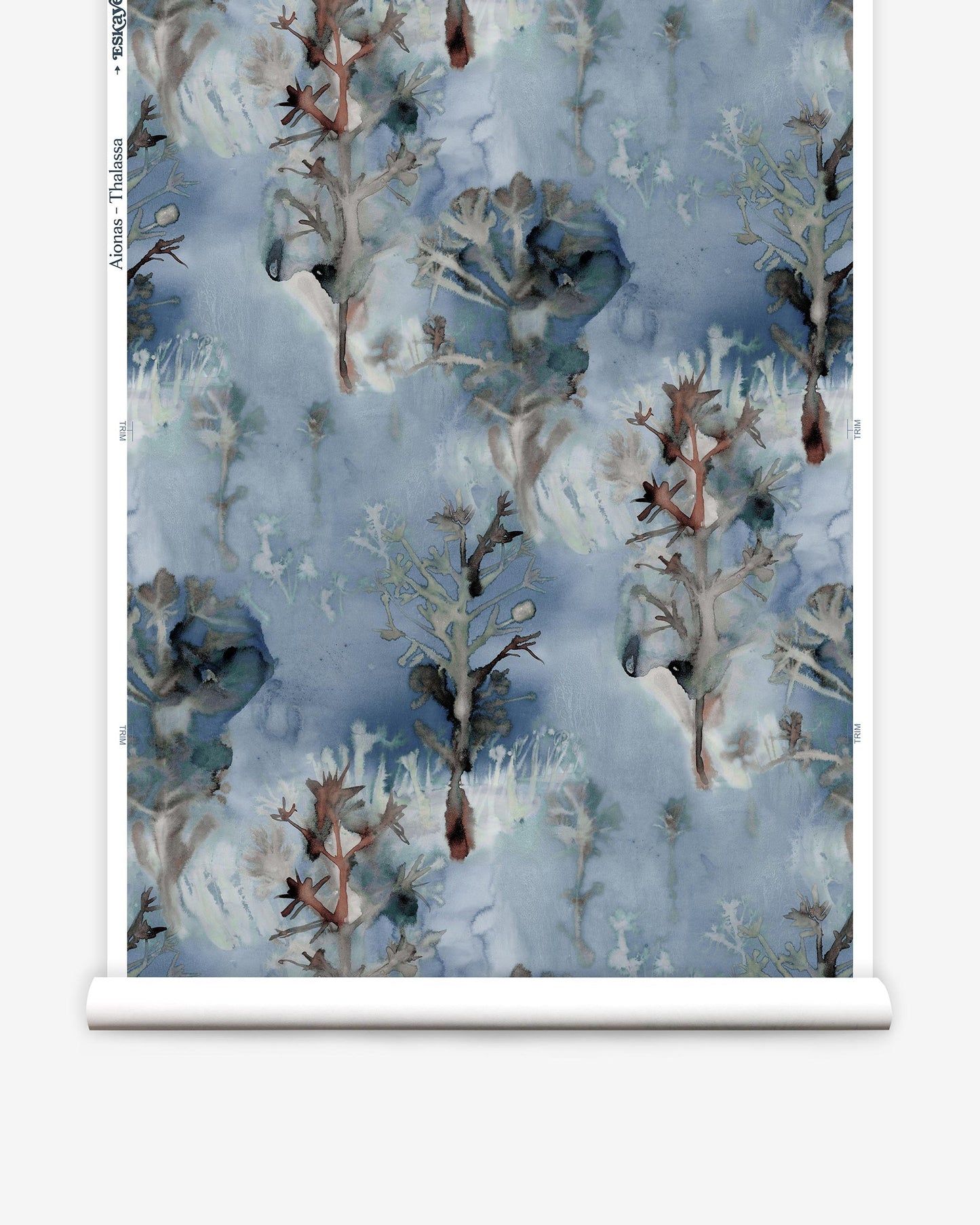 Aionas offers the Aionas Wallpaper Thalassa, a high-end wallpaper with a blue and white design featuring a tree