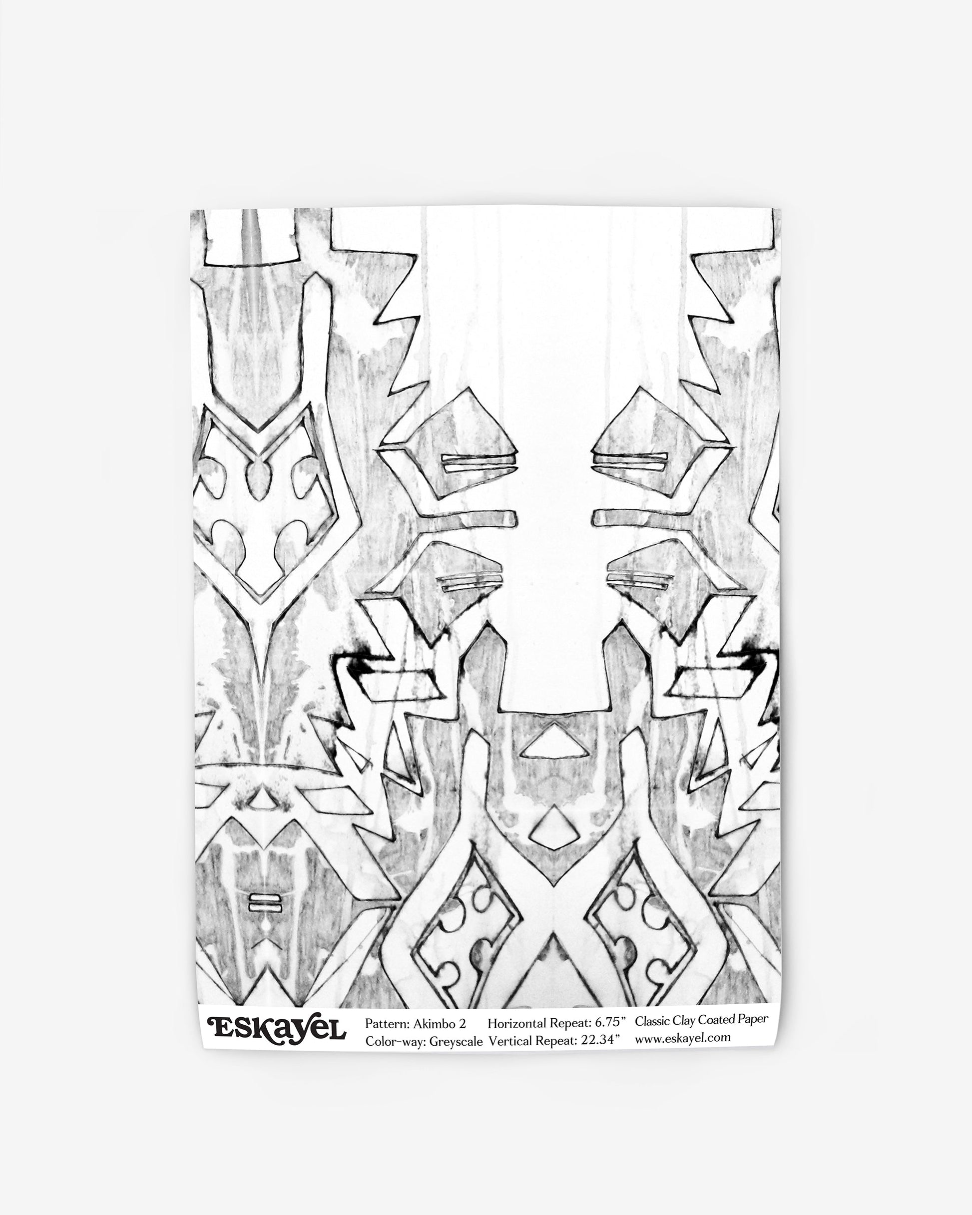 A black and white drawing of an Akimbo 2 Wallpaper Greyscale design on a wallpaper