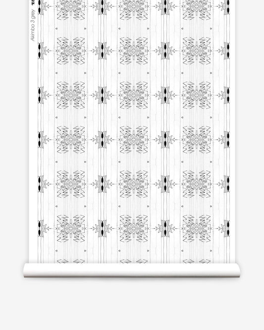 A roll of Akimbo 3 Wallpaper Greyscale with a greyscale pattern
