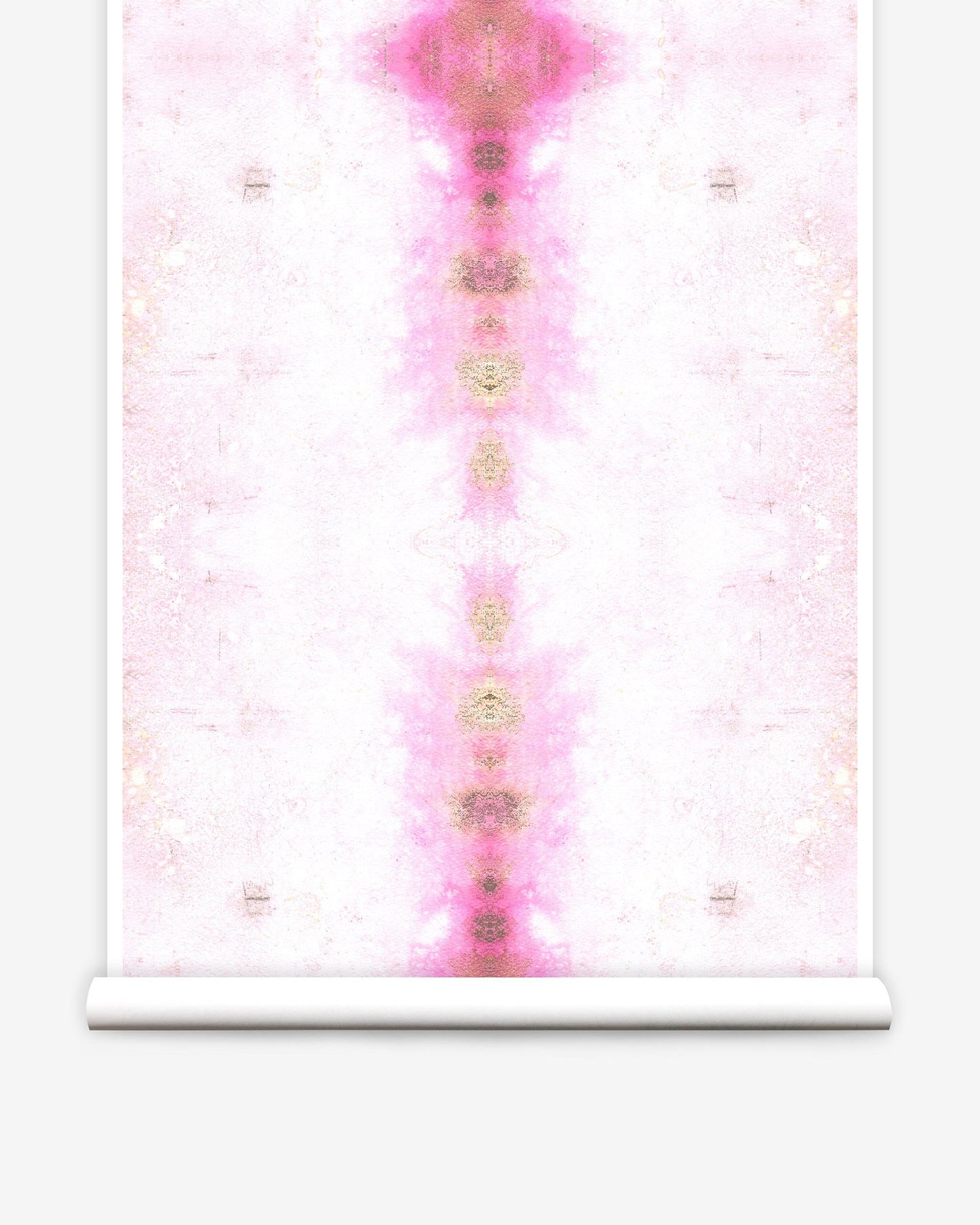 A pink and yellow fabric and Aquarius Wallpaper Opal pattern on wallpaper