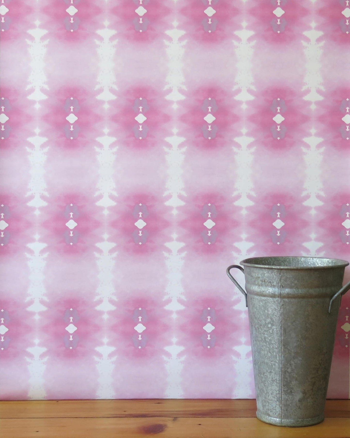 A pink and white Areca Palms Wallpaper Yam in front of it