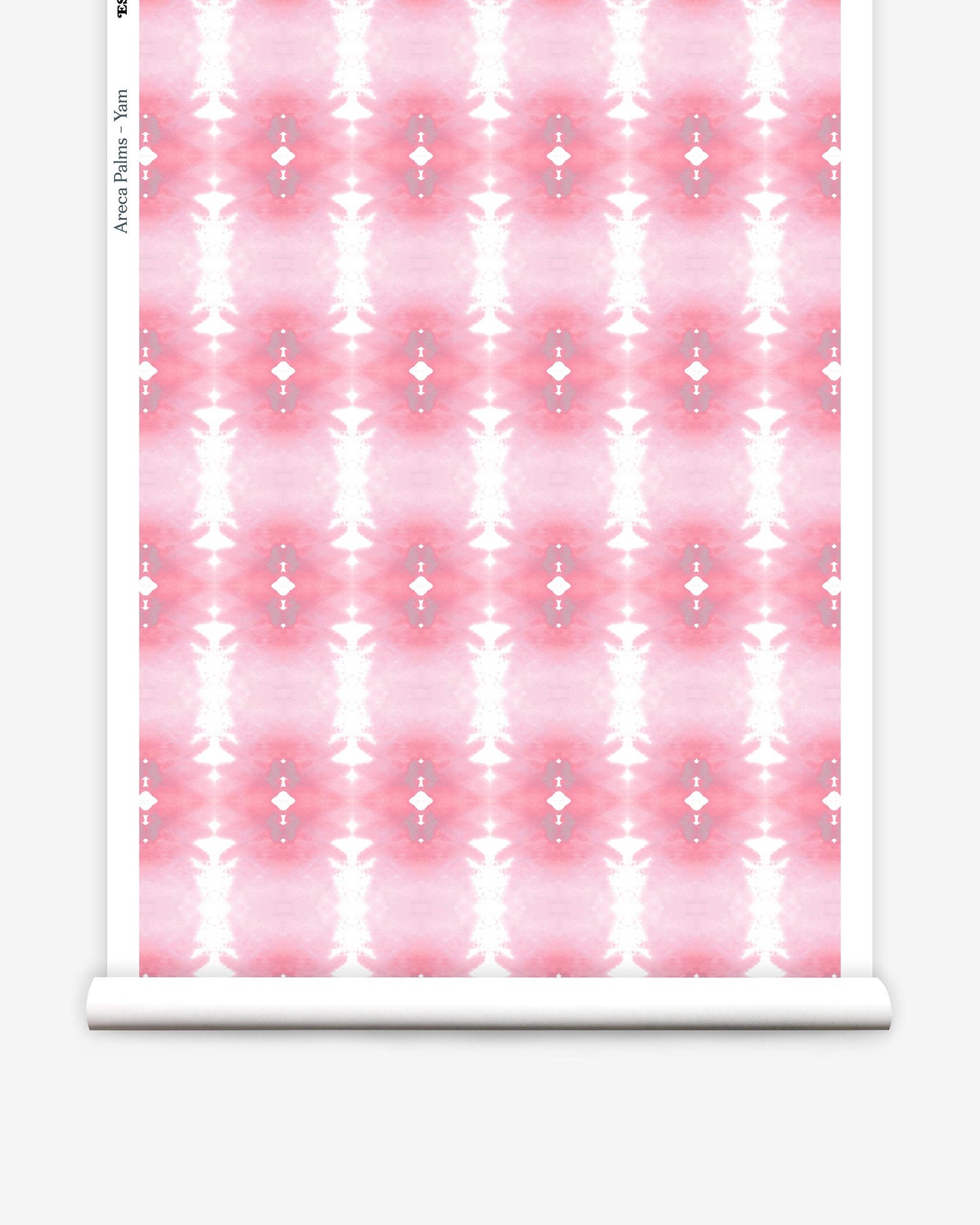 A pink and white pattern on a roll of Areca Palms Wallpaper Yam