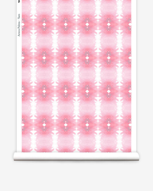 A pink and white pattern on a roll of Areca Palms Wallpaper Yam