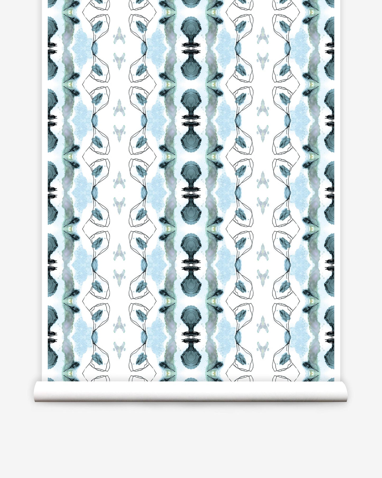 A blue and white Bali Stripe Wallpaper Sky Blue pattern on a luxury fabric