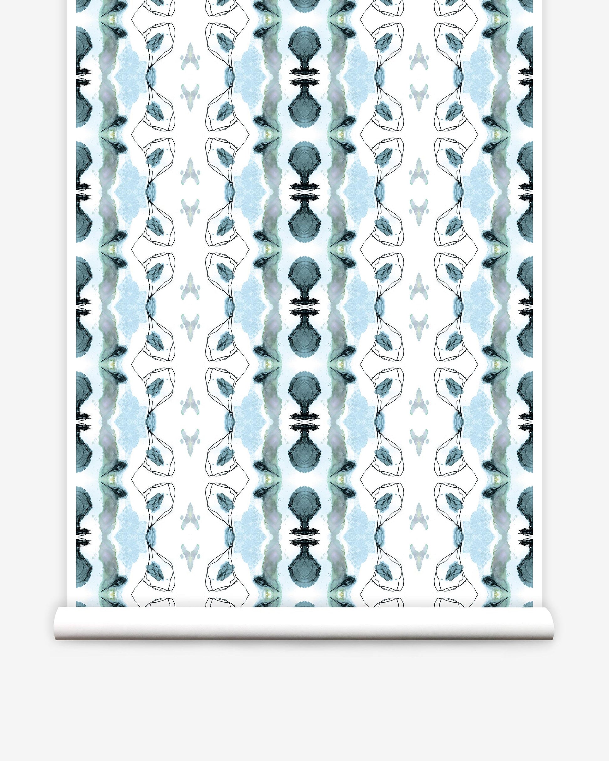 A blue and white Bali Stripe Wallpaper Sky Blue pattern on a luxury fabric