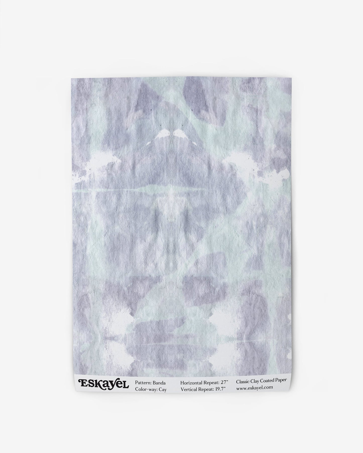 A sample of a Banda Wallpaper Sample with a blue and white pattern on it