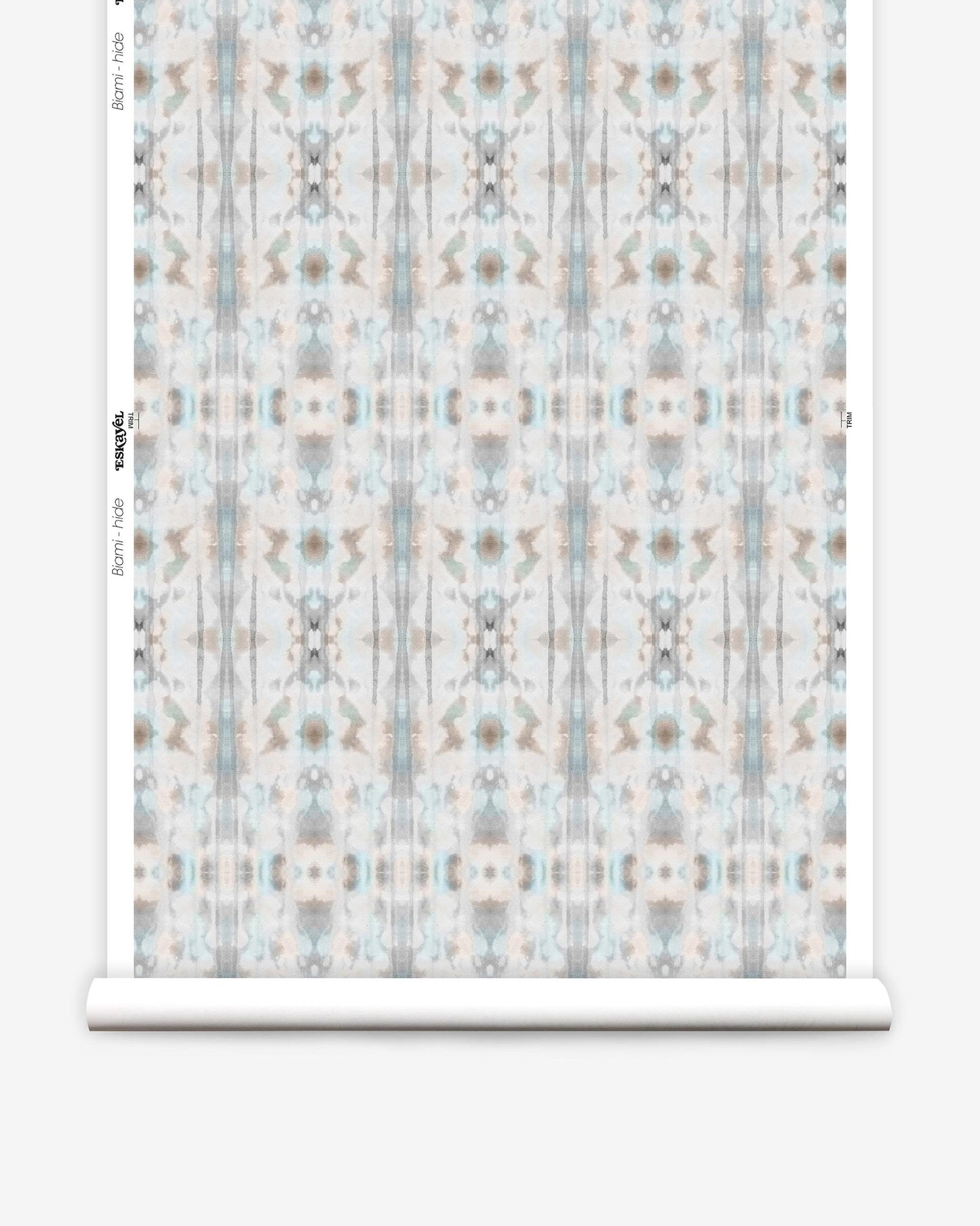 A high-end Biami Wallpaper with a blue and white pattern on a roll