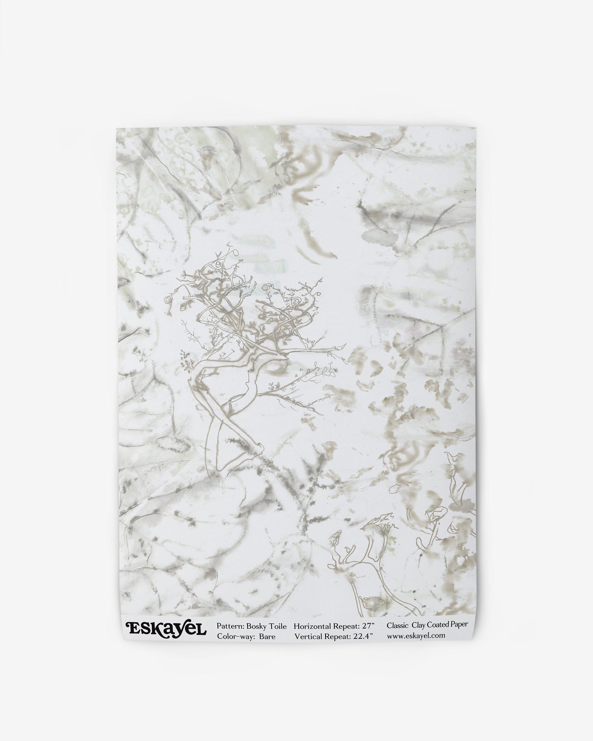A white drawing of a horse on Bosky Toile Wallpaper Bare