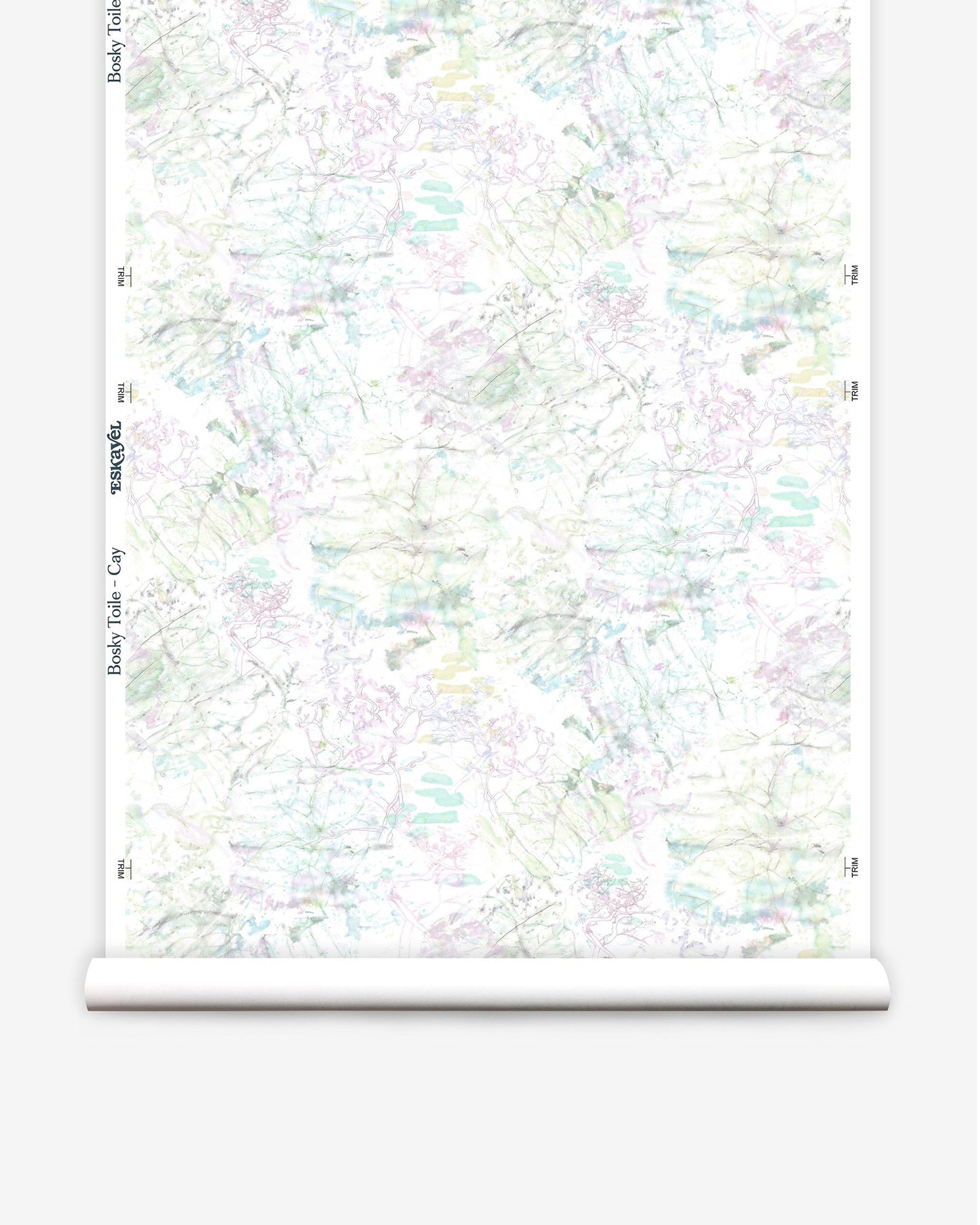A roll of Bosky Toile Wallpaper with a watercolor pattern on it