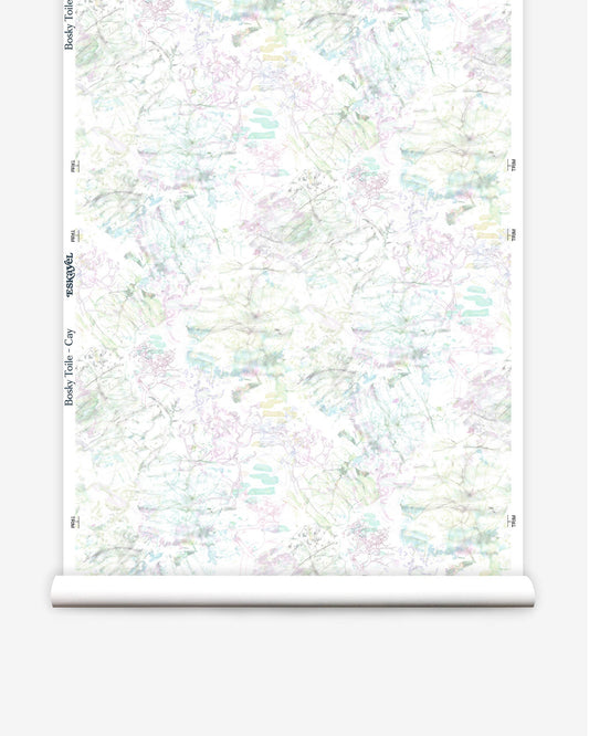 A roll of Bosky Toile Wallpaper with a watercolor pattern on it
