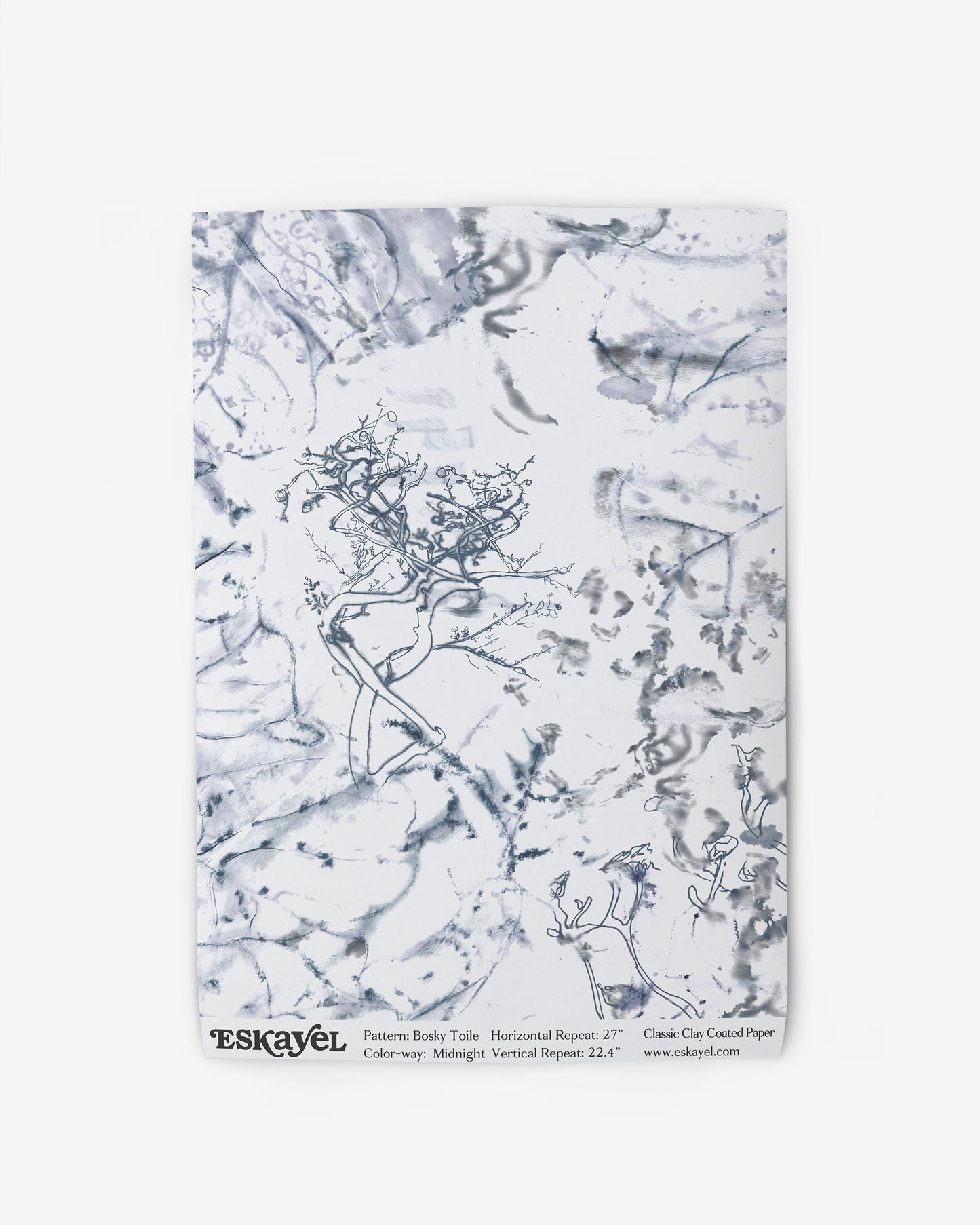 A luxury Bosky Toile Wallpaper Midnight with a drawing of a horse on it