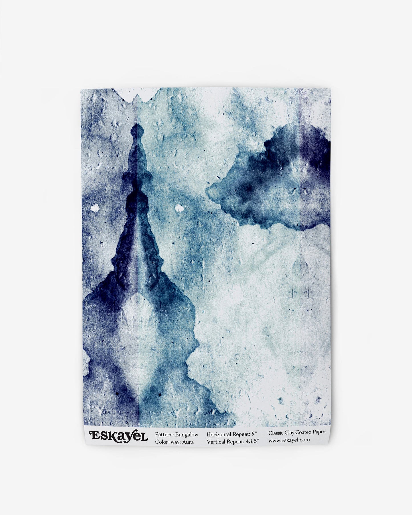 a Bungalow Wallpaper Sample sample of the blue and white watercolor pattern on wallpaper