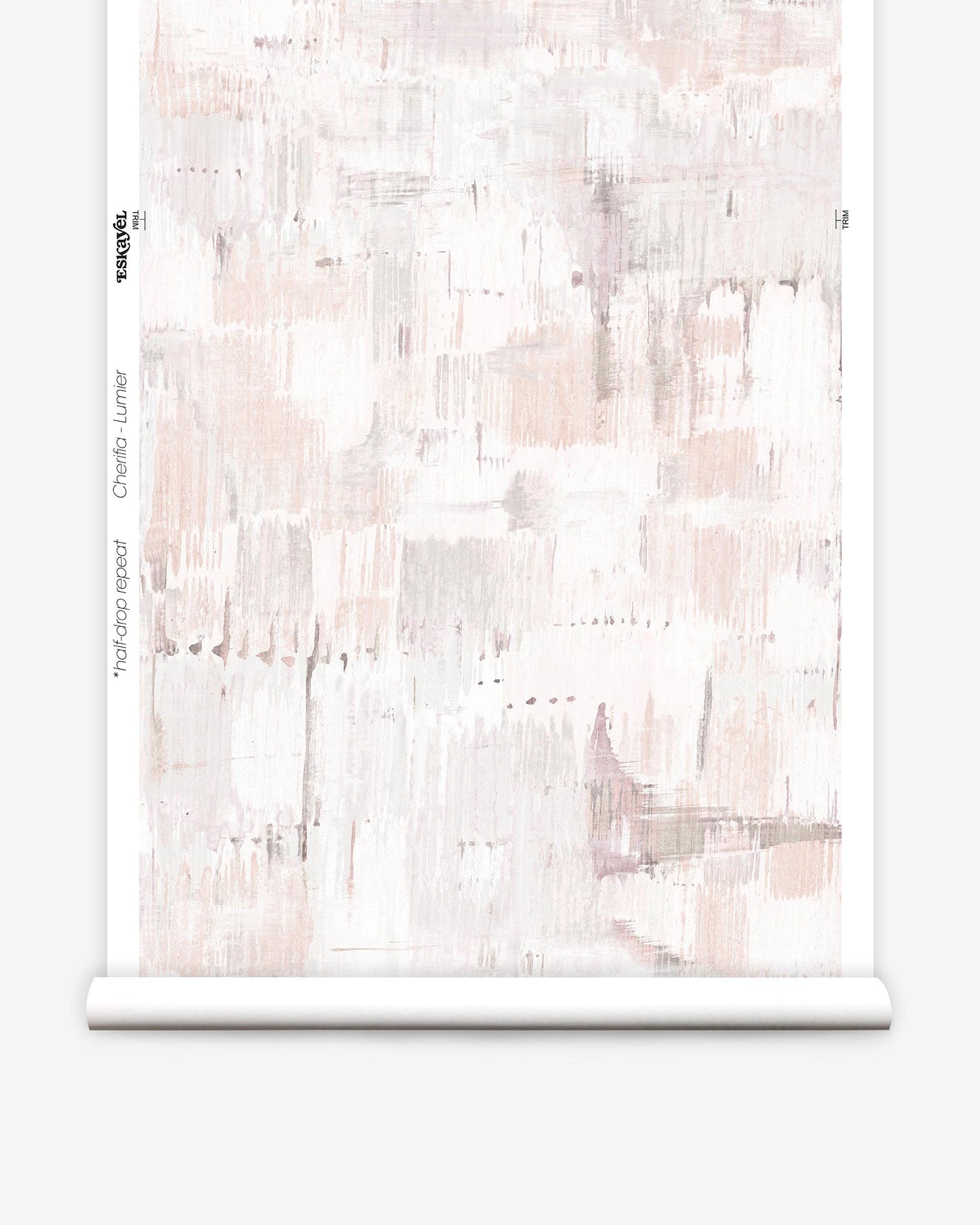 A luxury fabric in a pink and white Cherifia Wallpaper pattern on wallpaper