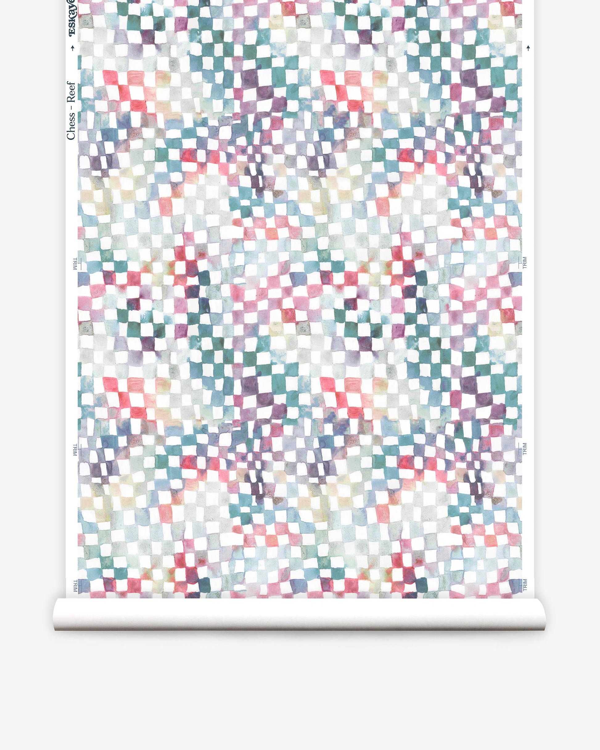 A roll of Chess Wallpaper Reef with a checkerboard pattern on it