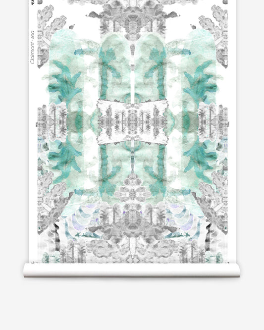 A roll of Clairmont Wallpaper Sea from the high-end custom Presidio Collection by ESKAYEL