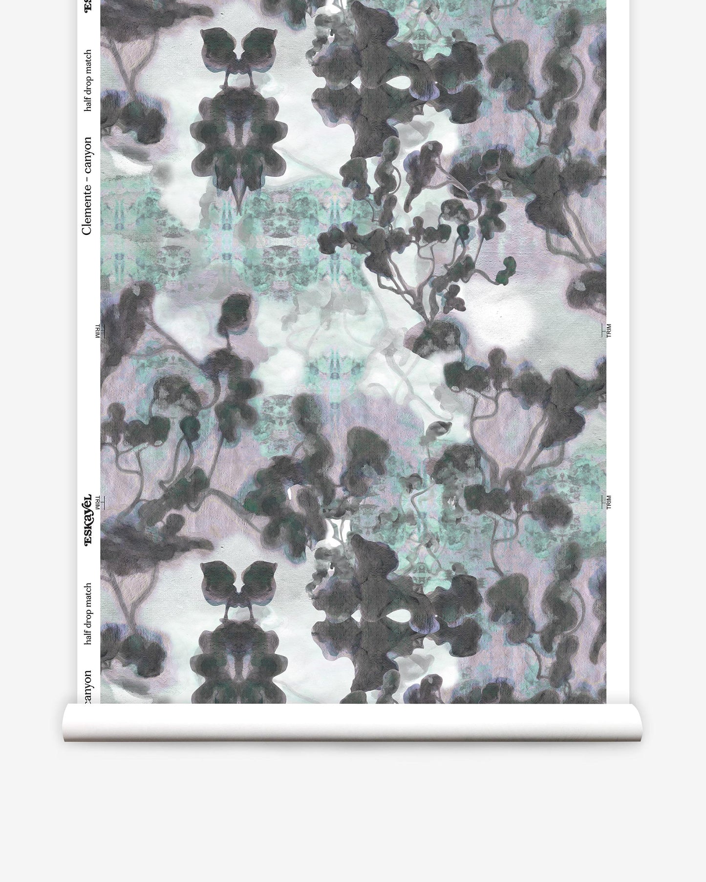 A roll of Clemente Wallpaper||Canyon with a floral pattern from the custom Presidio Collection.