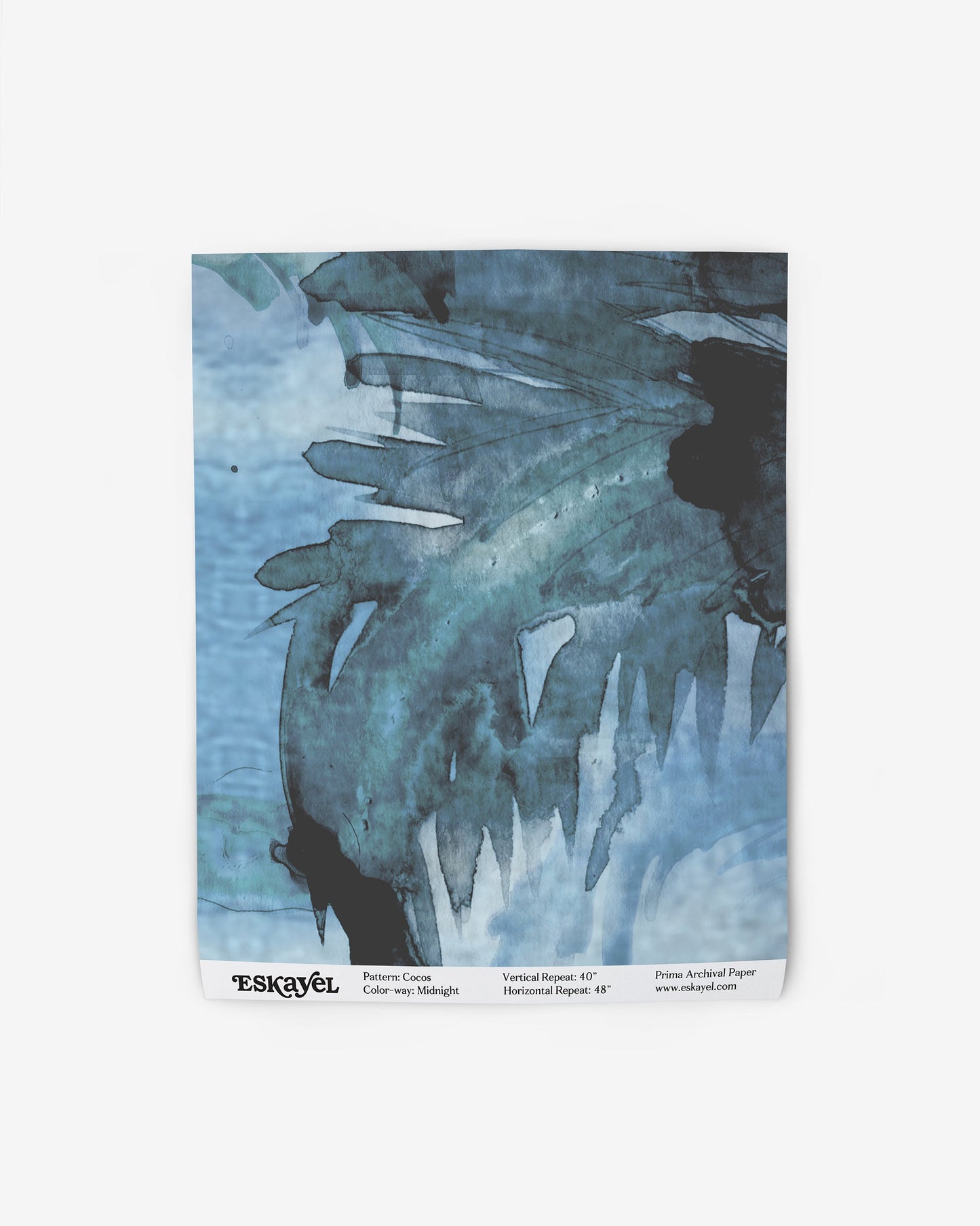 To a sample of the Cocos Wallpaper Sample Midnight with an abstract design on it, please use the keywords "Sample"