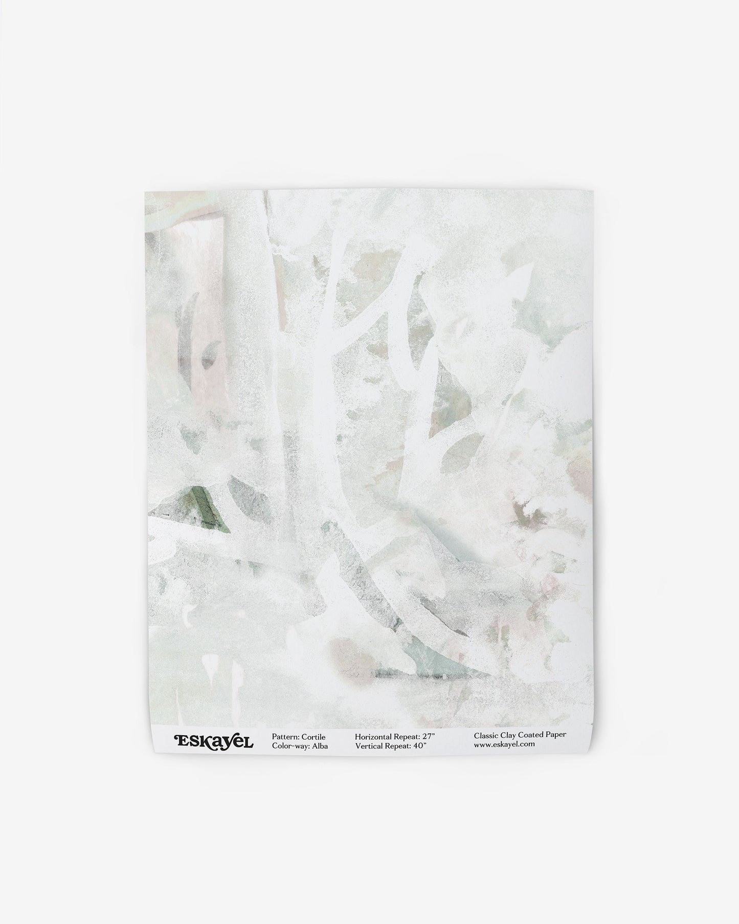 A white wallpaper with a Cortile Wallpaper Sample Alba painted on it