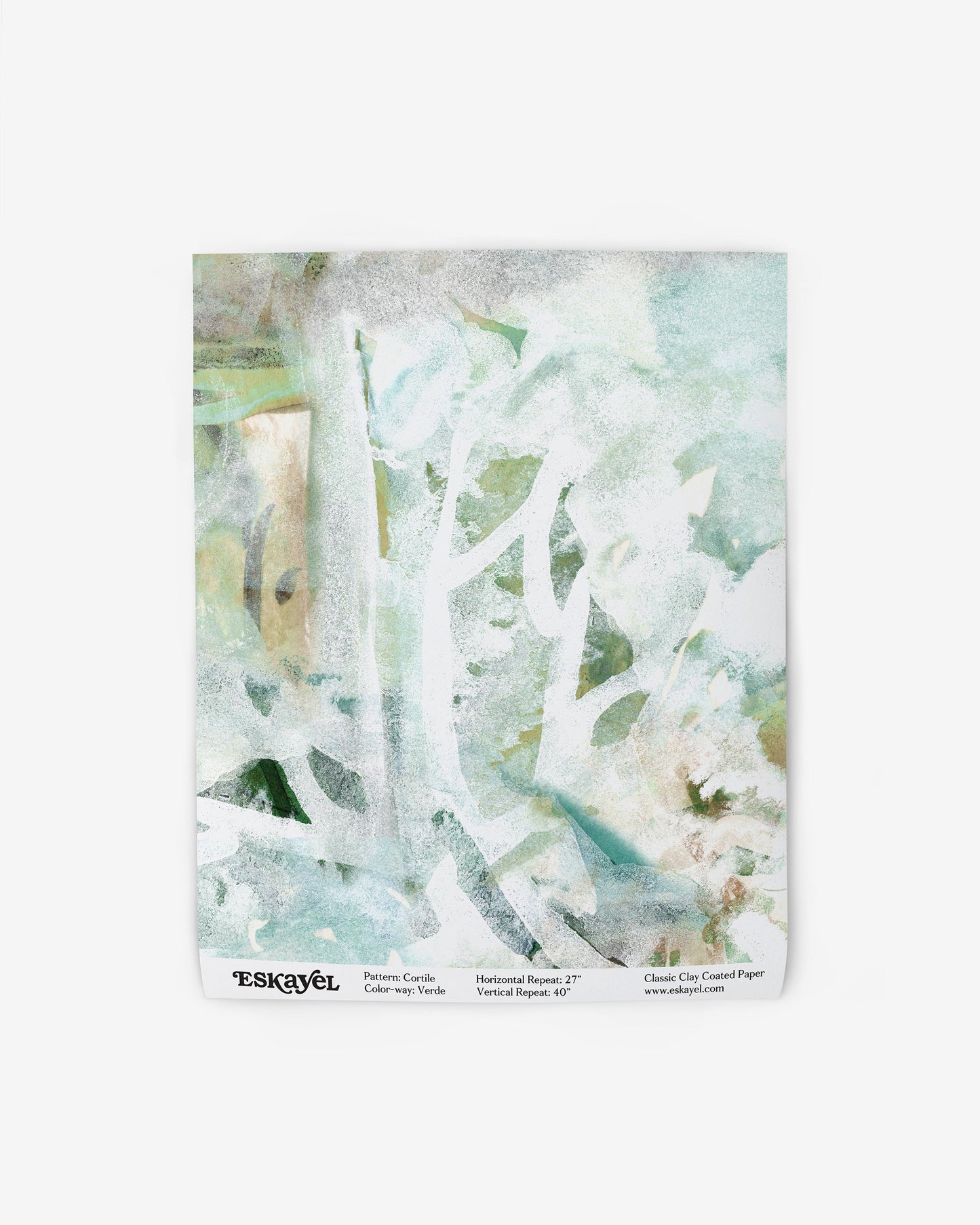 A watercolor painting of a tree on wallpaper is a Cortile Wallpaper Sample Verde orderon wallpaper