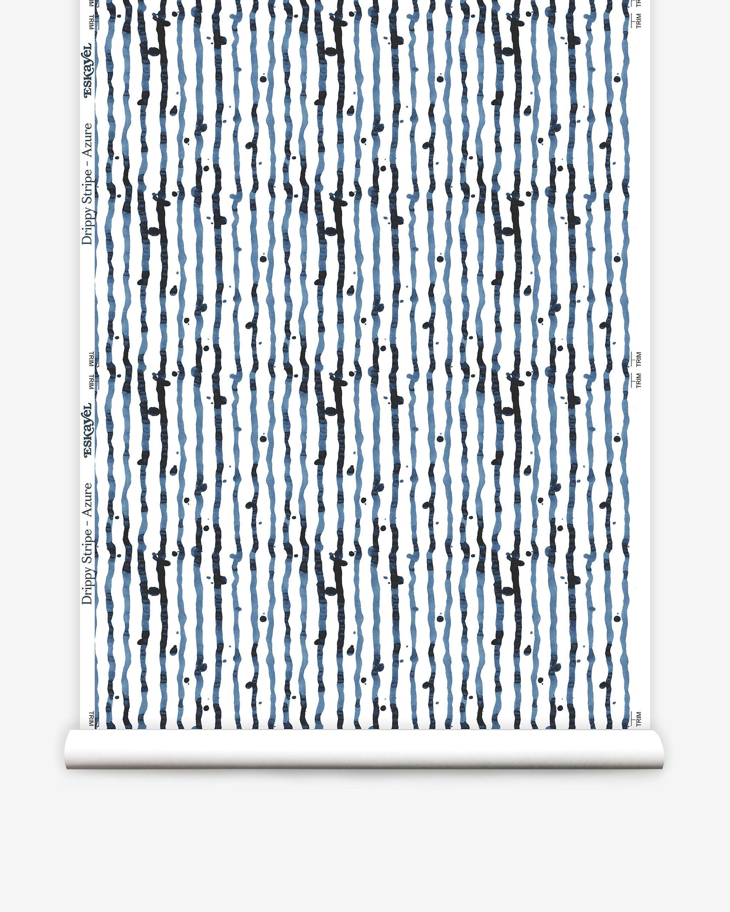 A Drippy Stripe Wallwallpaper Azure pattern on a roll of wallpaper