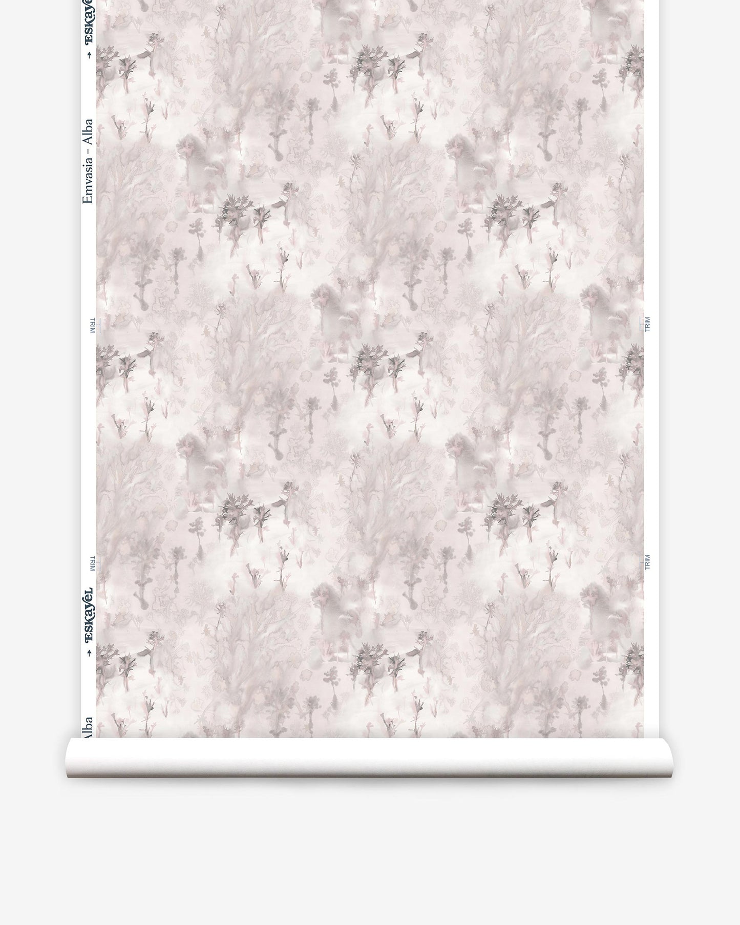 A roll of Emvasia Wallpaper||Alba with a pink and white floral pattern fabric.