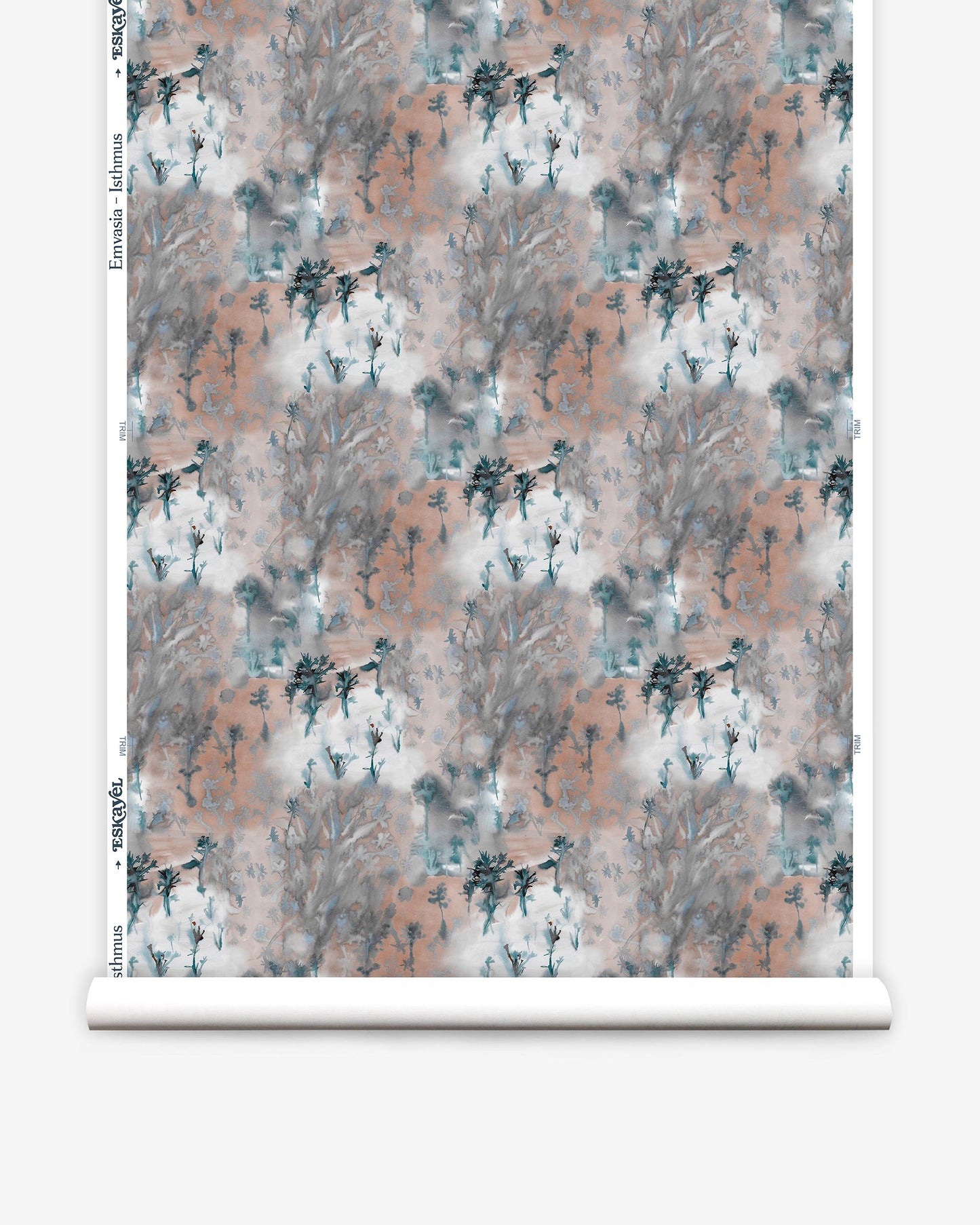 A high-end Emvasia Wallpaper with a blue and grey pattern by Isthmus, perfect for adding elegance to any space