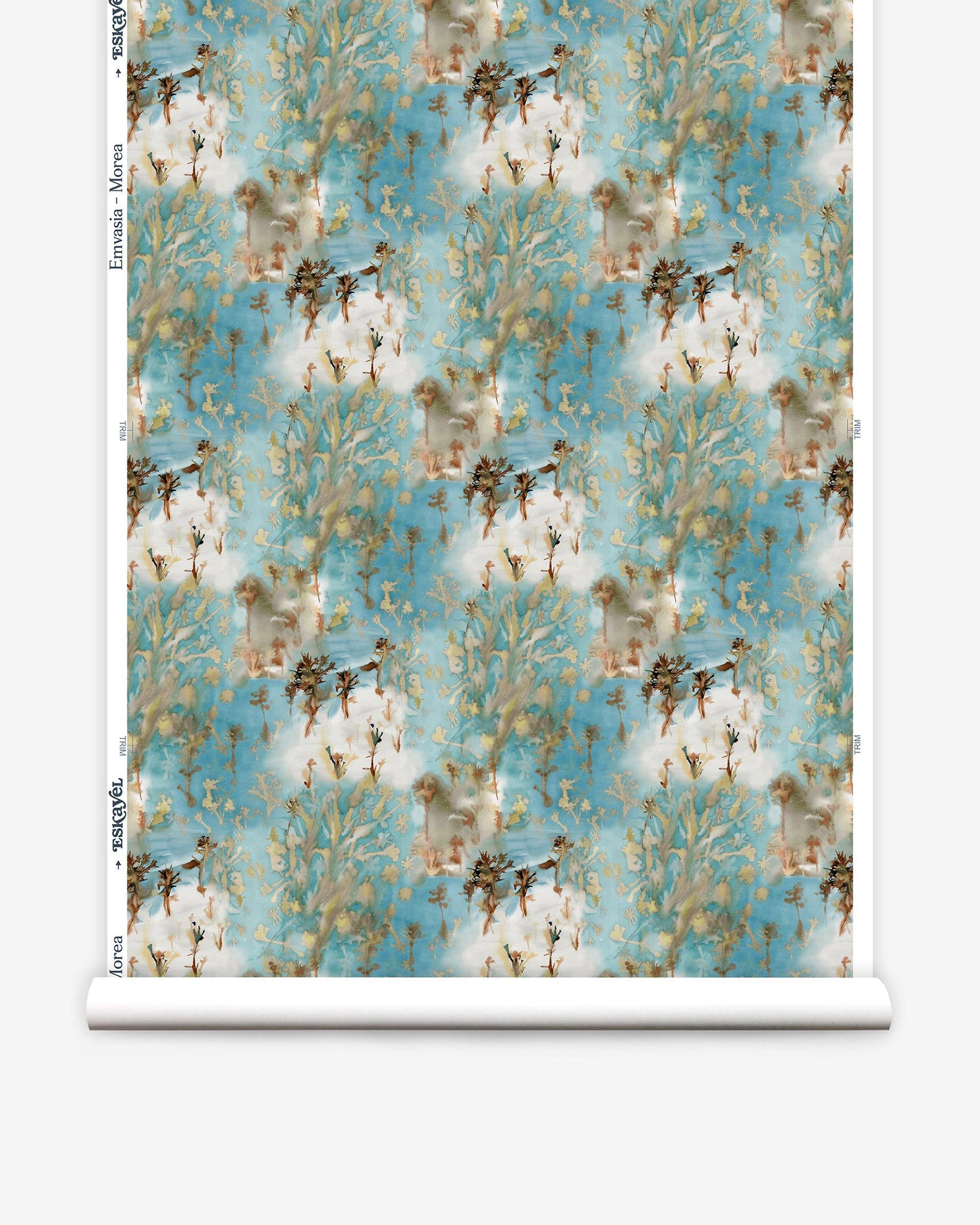 A blue and brown Emvasia Wallpaper Morea with birds on it