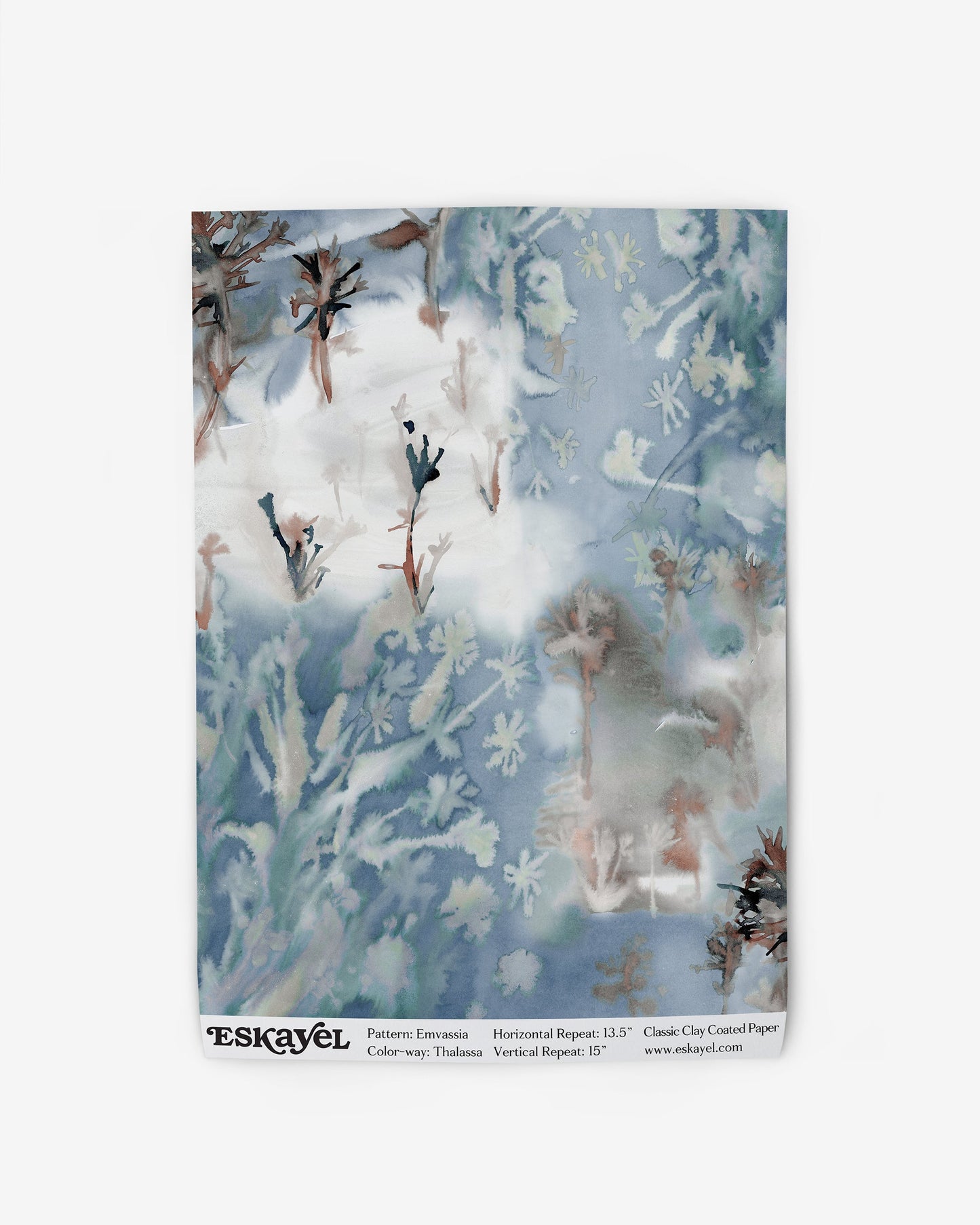 A blue Emvasia Wallpaper with flowers and trees on it