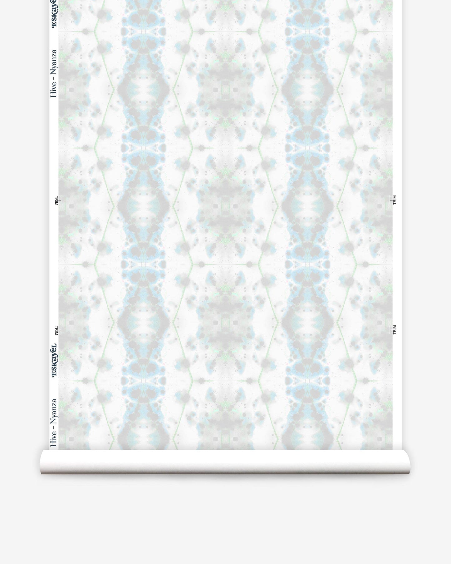 A roll of Hive Wallpaper Nyanza with a blue and white Hive pattern